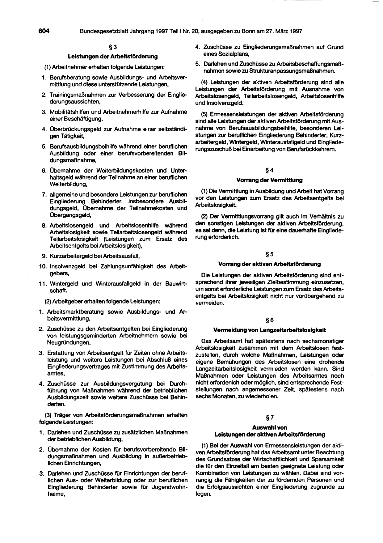 BGBl. 1997, Seite 604 — Originalseite als Abbildung