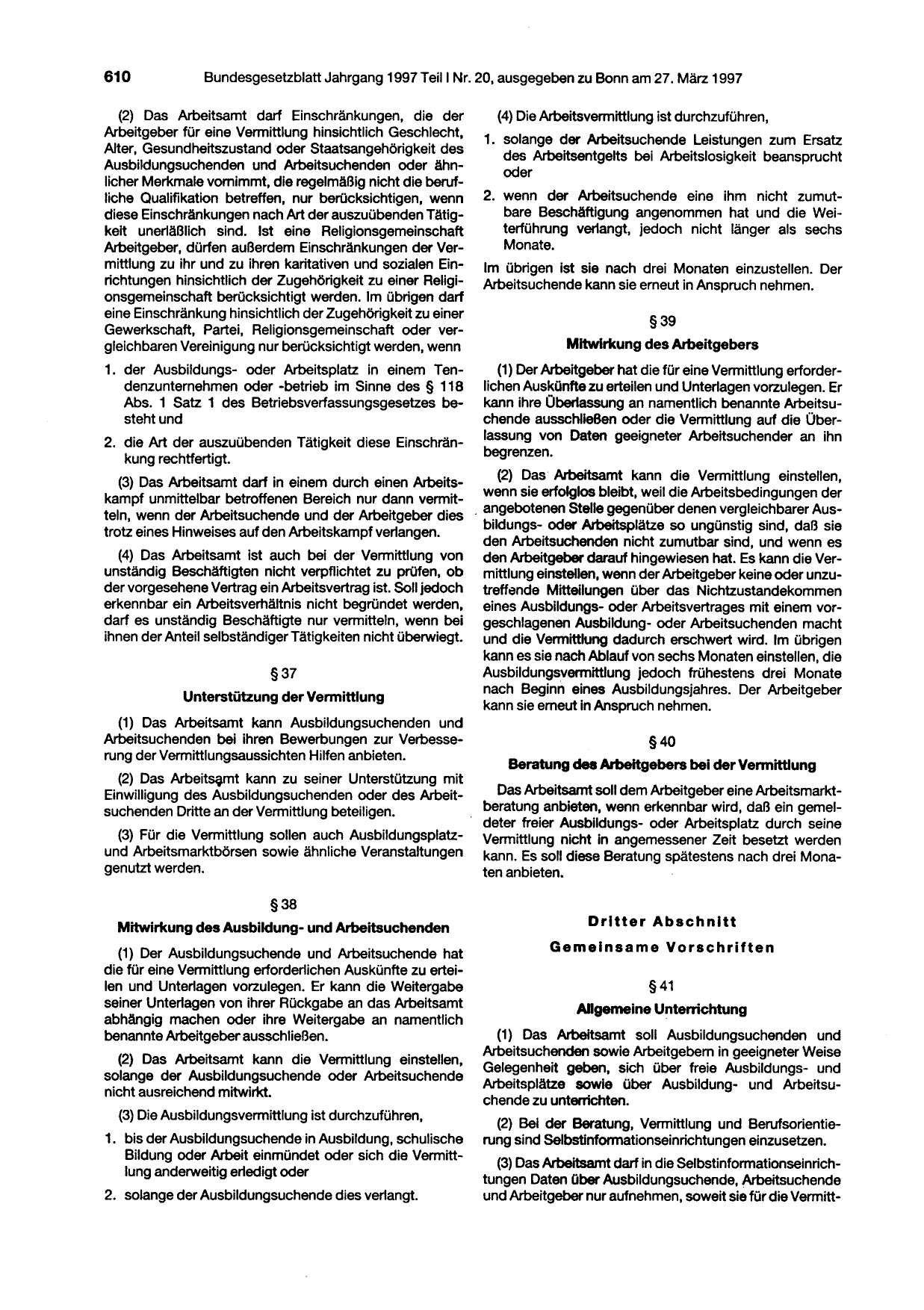 BGBl. 1997, Seite 610 — Originalseite als Abbildung
