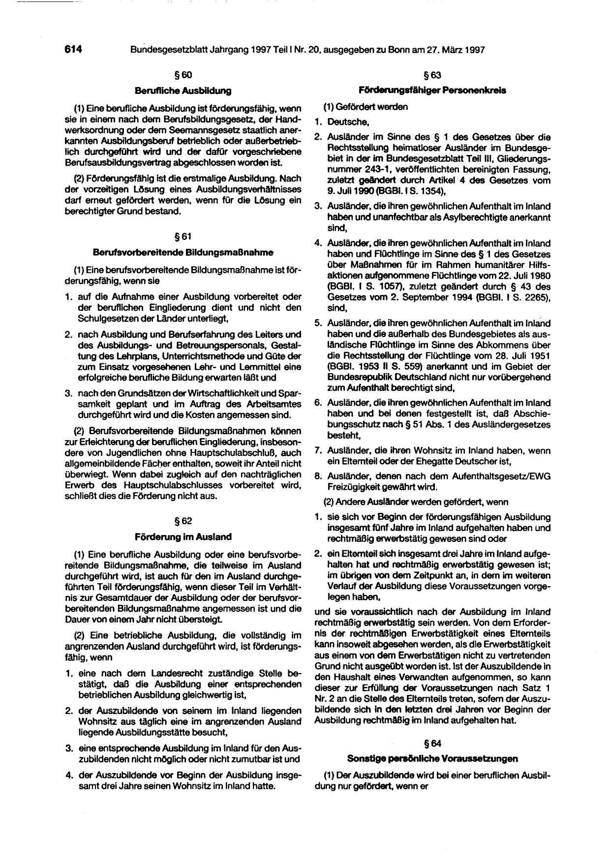 BGBl. 1997, Seite 614 — Originalseite als Abbildung