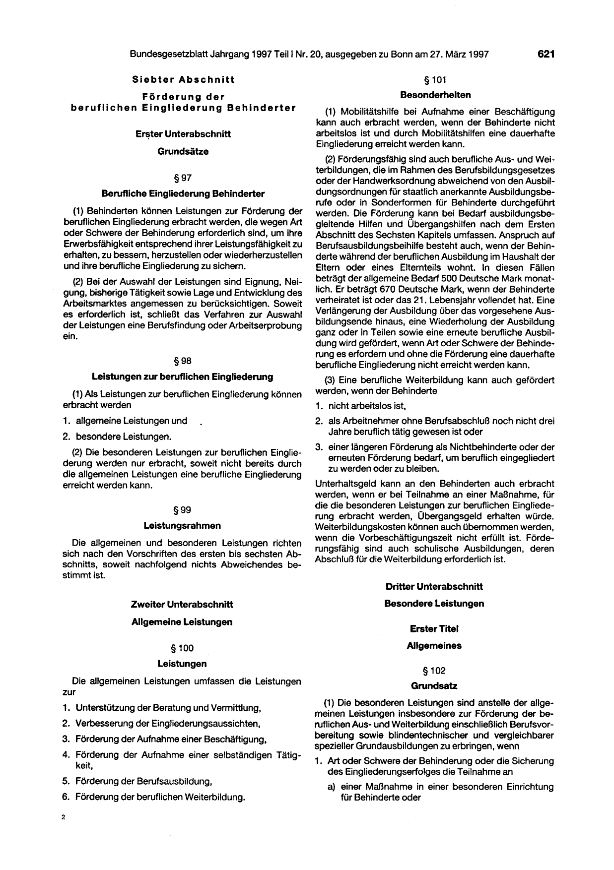 BGBl. 1997, Seite 621 — Originalseite als Abbildung