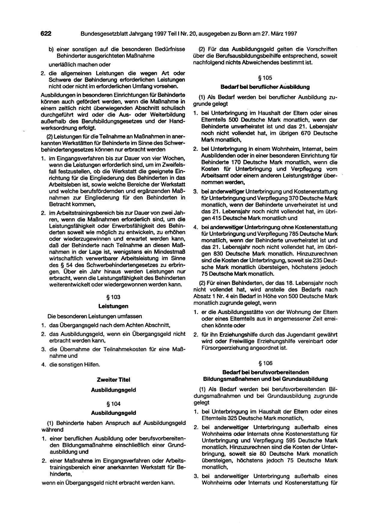 BGBl. 1997, Seite 622 — Originalseite als Abbildung