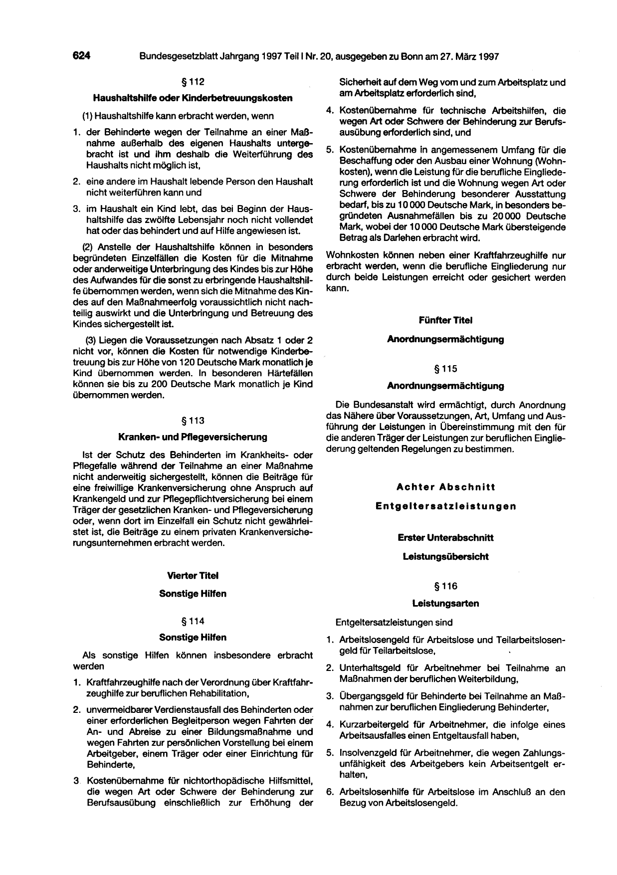 BGBl. 1997, Seite 624 — Originalseite als Abbildung