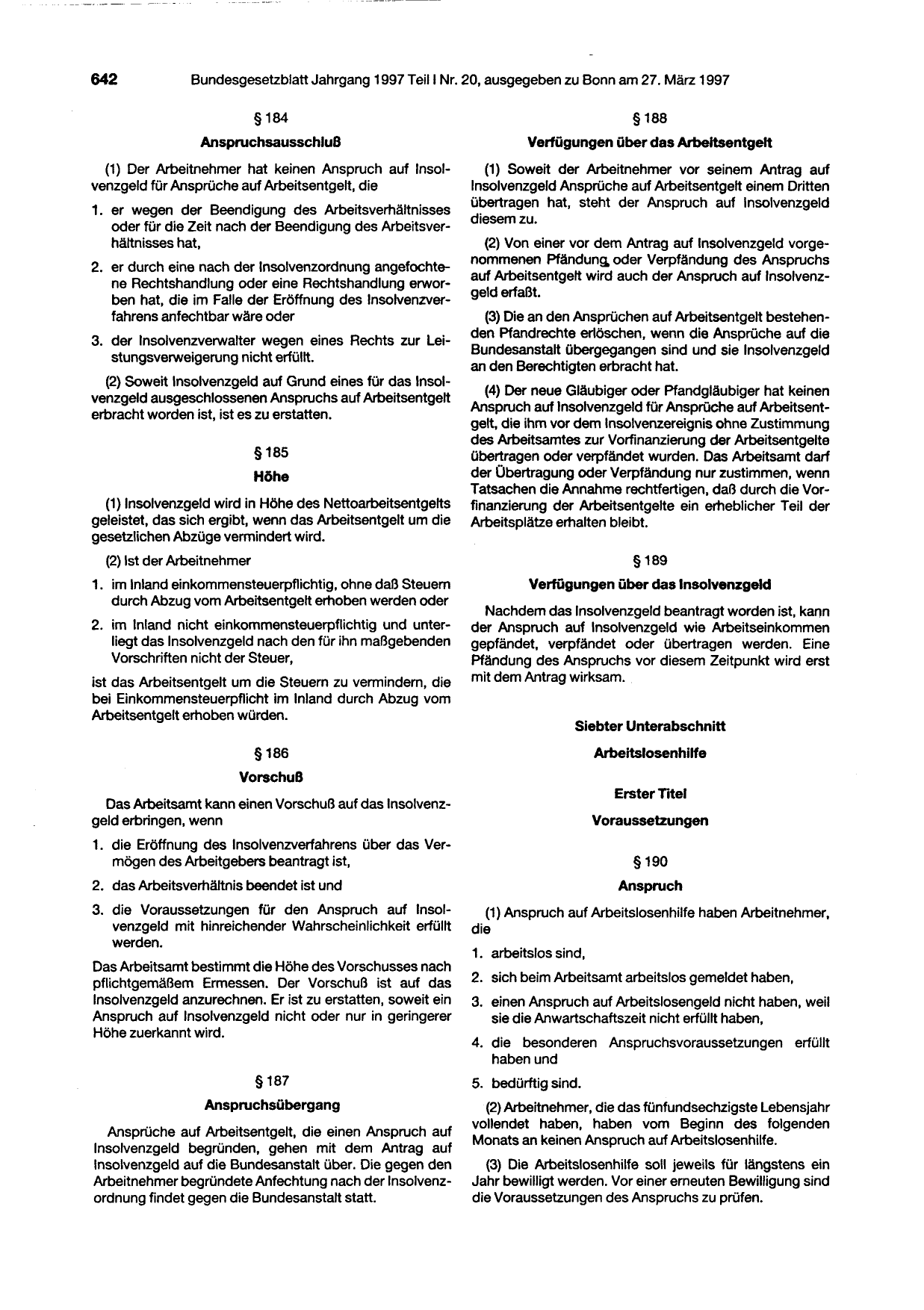 BGBl. 1997, Seite 642 — Originalseite als Abbildung