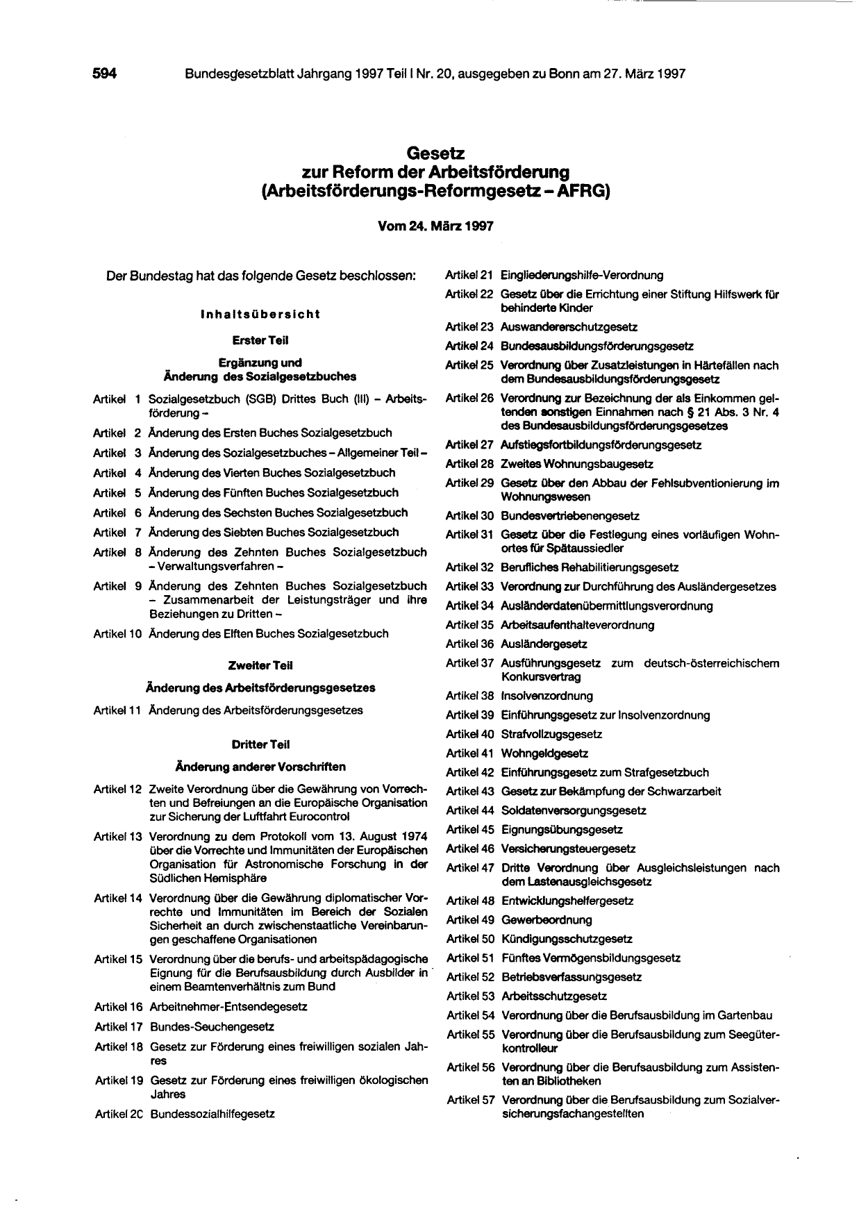 BGBl. 1997, Seite 594 — Originalseite als Abbildung