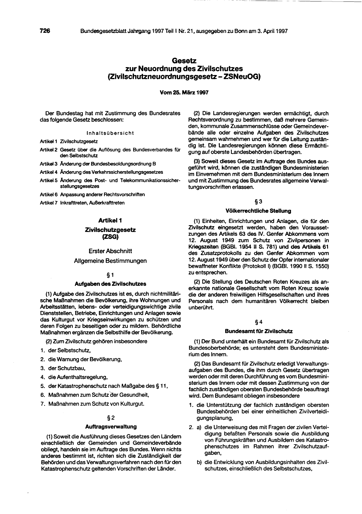 BGBl. 1997, Seite 726 — Originalseite als Abbildung