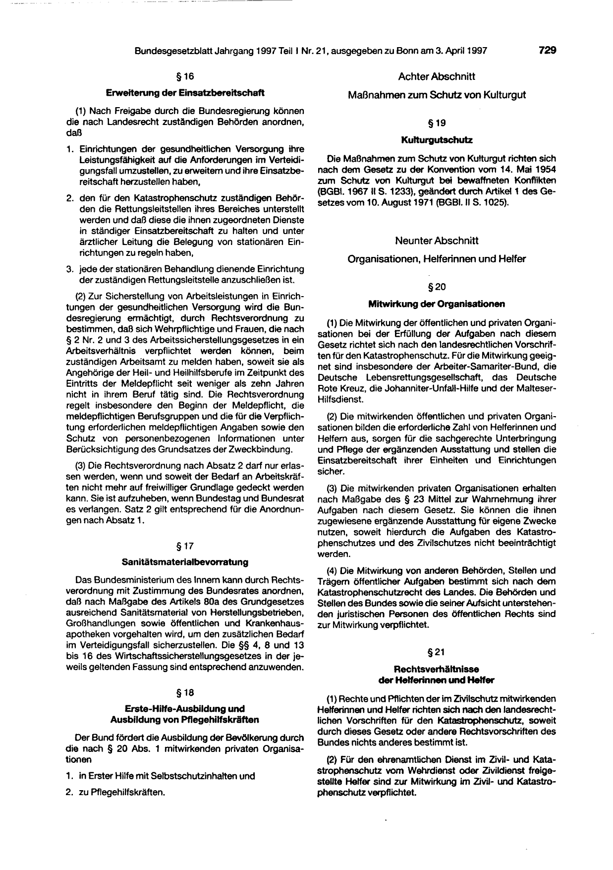 BGBl. 1997, Seite 729 — Originalseite als Abbildung