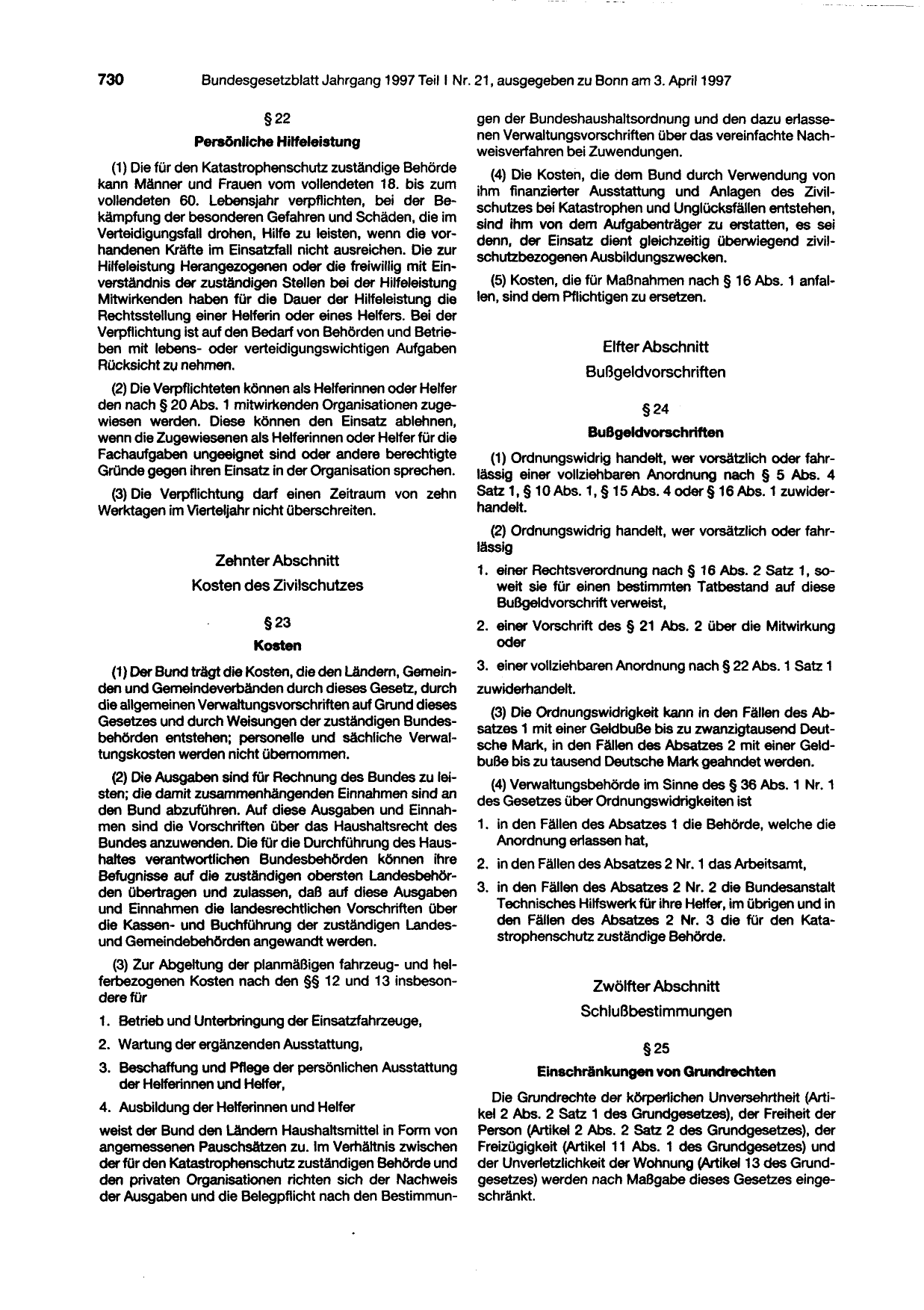 BGBl. 1997, Seite 730 — Originalseite als Abbildung