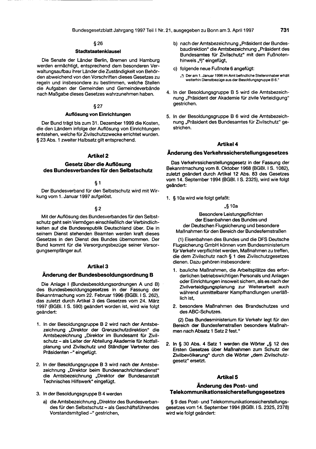 BGBl. 1997, Seite 731 — Originalseite als Abbildung