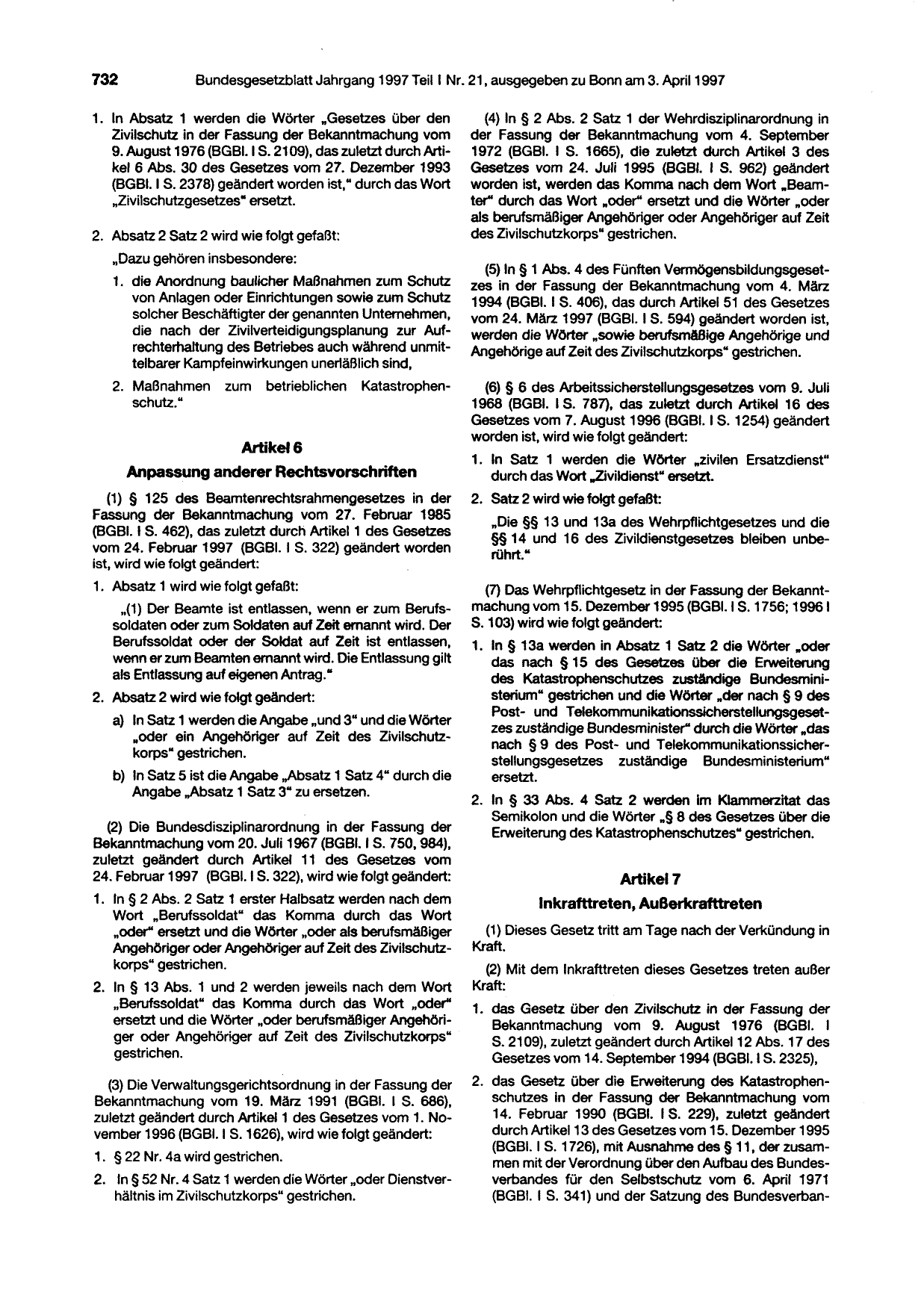 BGBl. 1997, Seite 732 — Originalseite als Abbildung