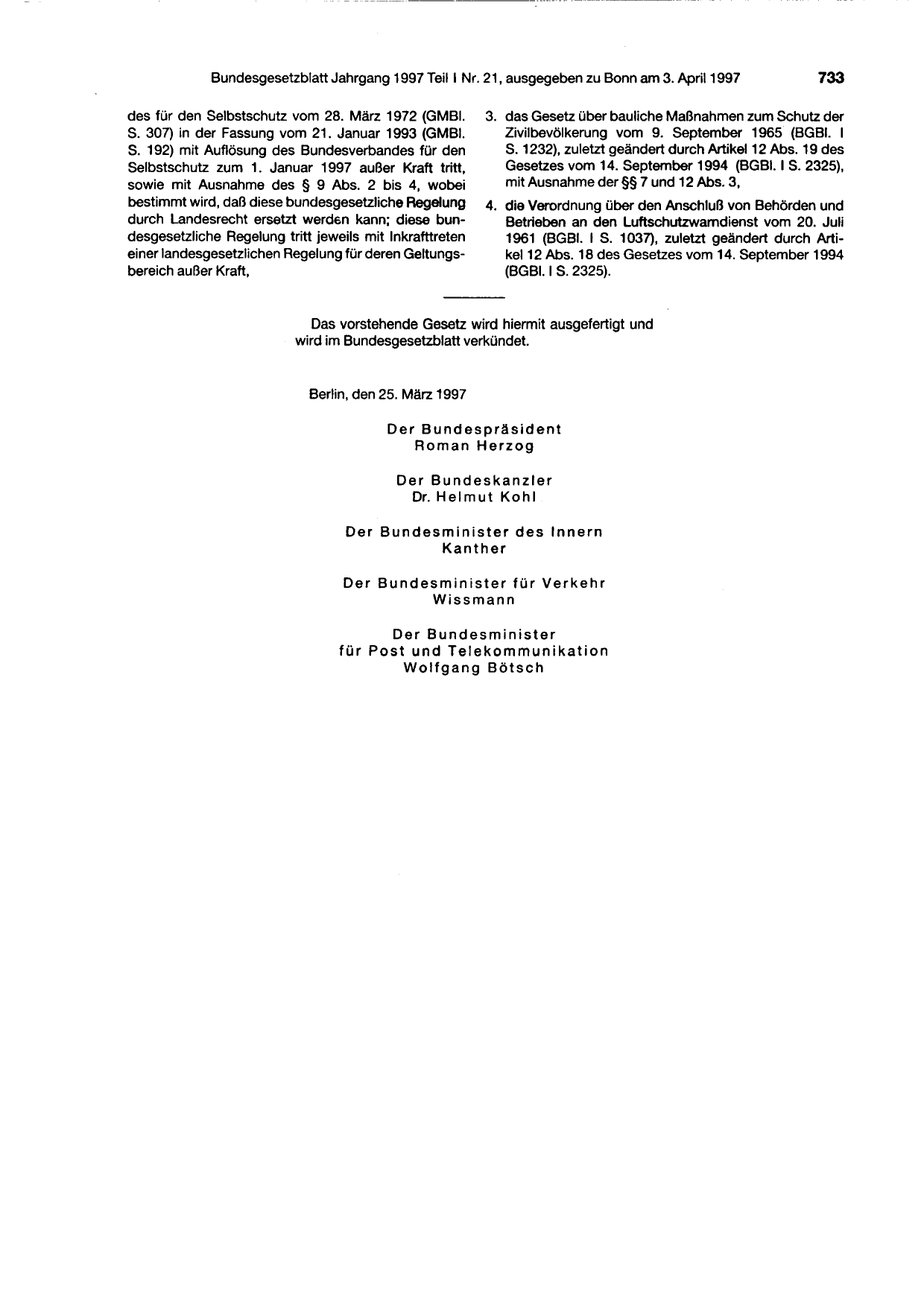 BGBl. 1997, Seite 733 — Originalseite als Abbildung