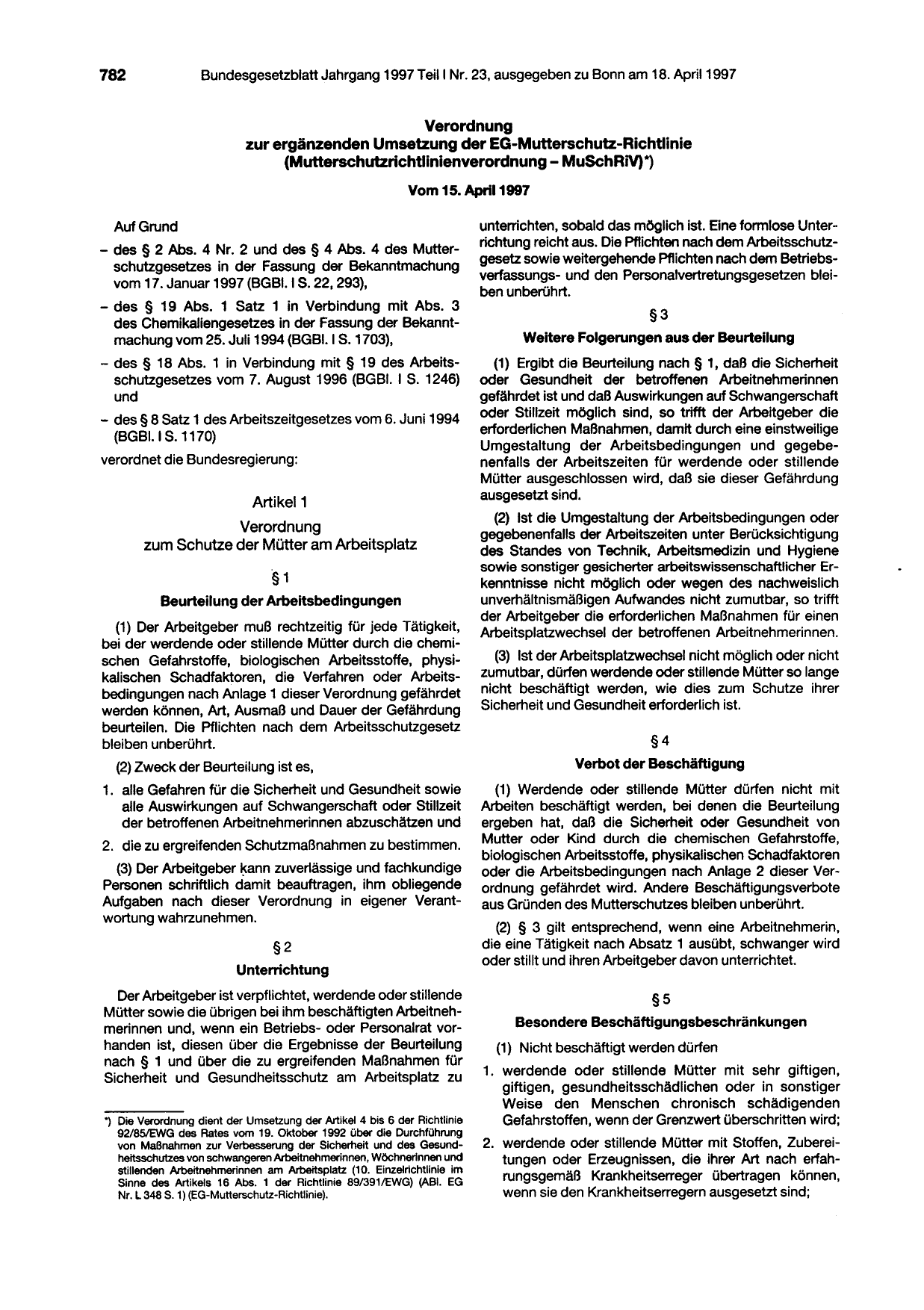 BGBl. 1997, Seite 782 — Originalseite als Abbildung