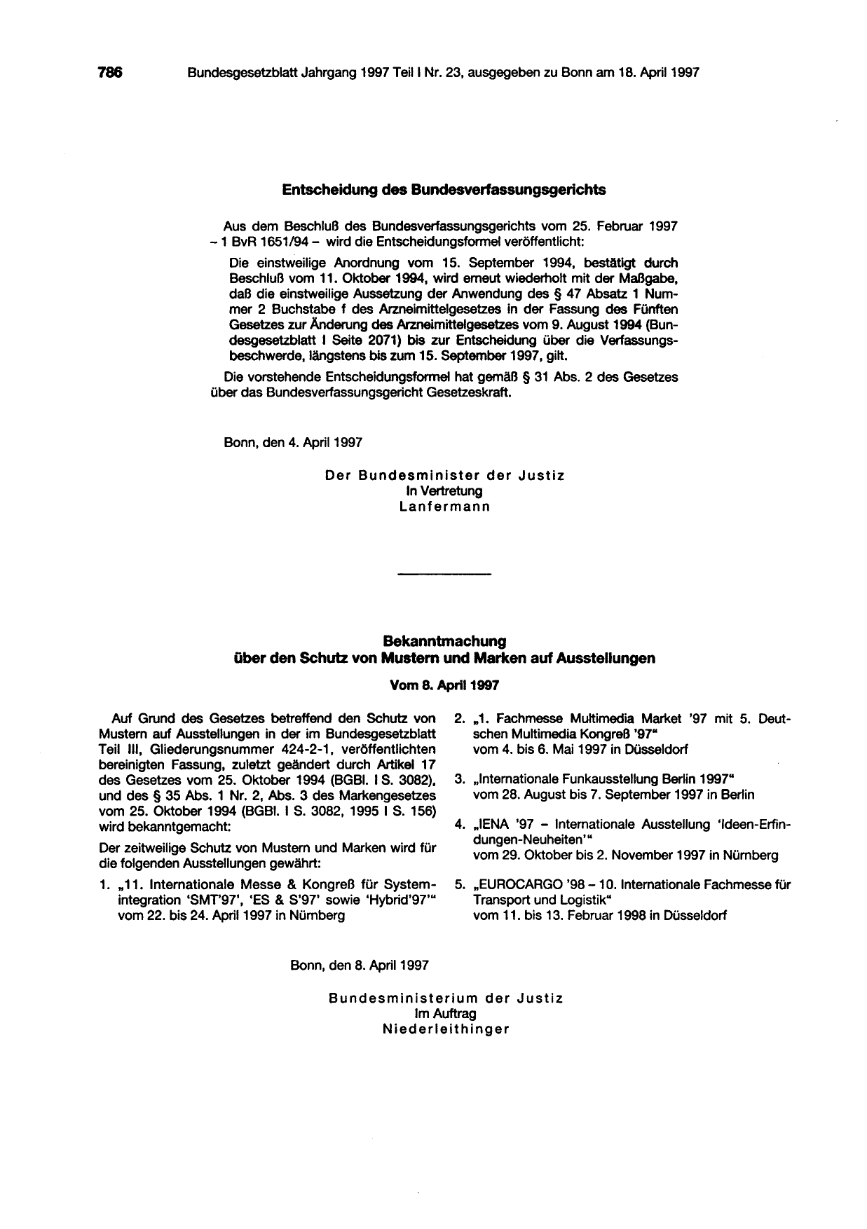 BGBl. 1997, Seite 786 — Originalseite als Abbildung