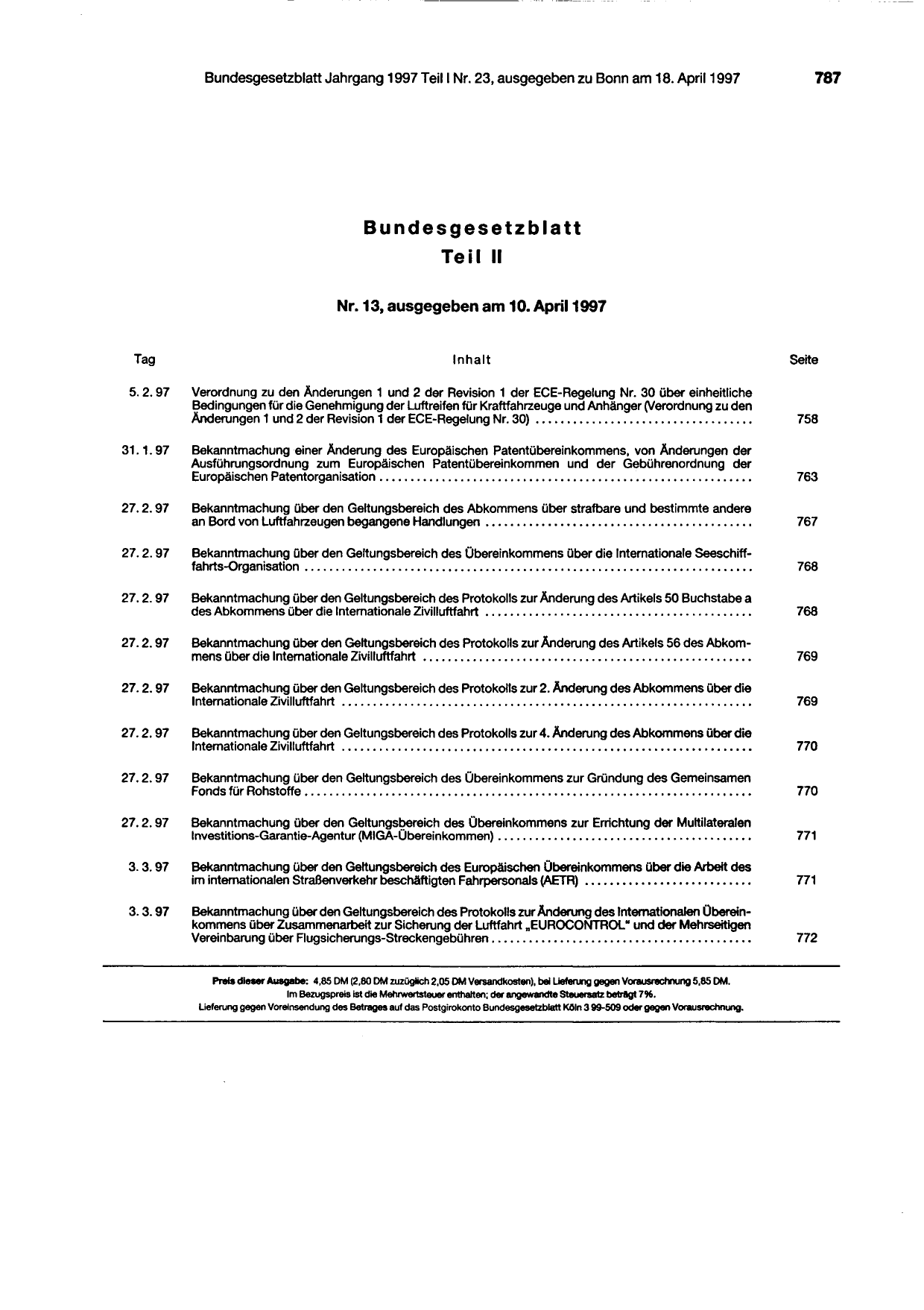 BGBl. 1997, Seite 787 — Originalseite als Abbildung