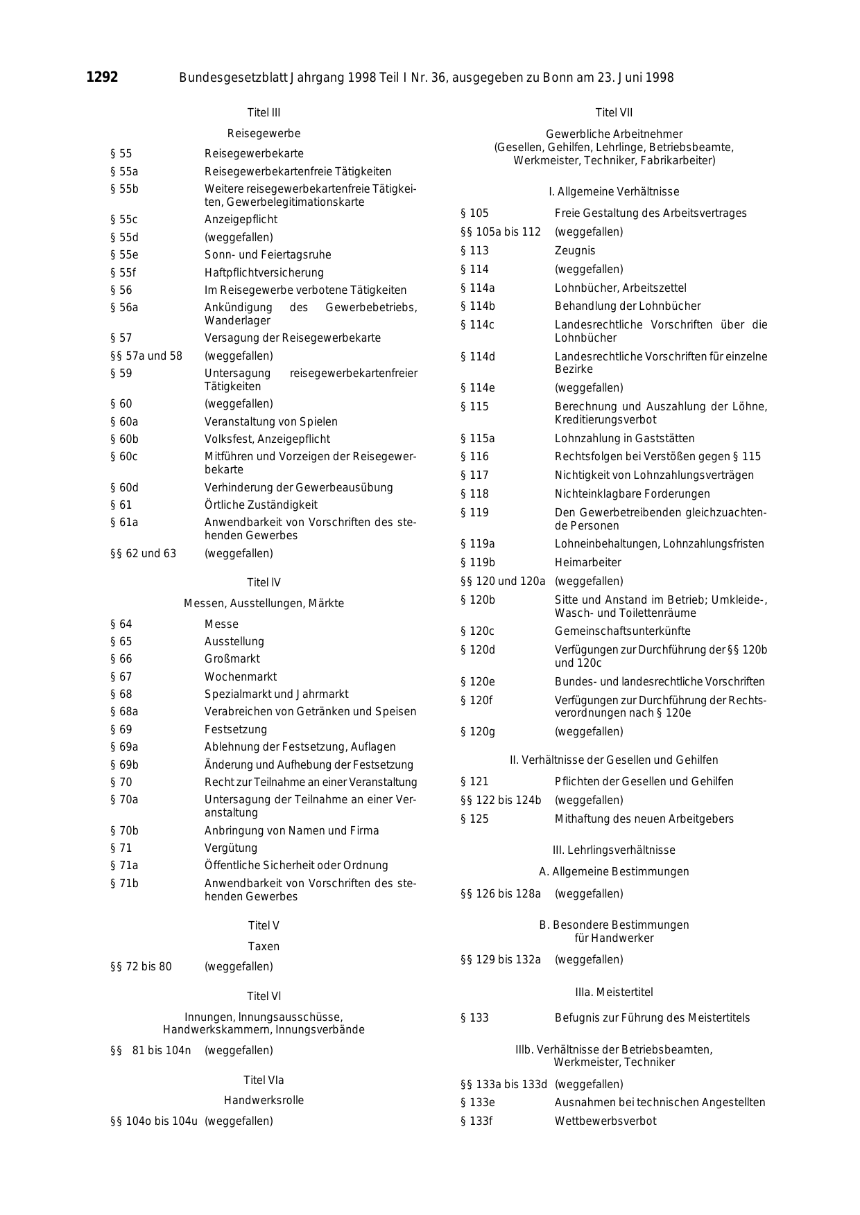 BGBl. 1998, Seite 1292 — Originalseite als Abbildung
