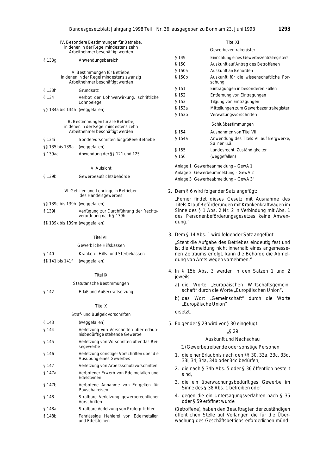 BGBl. 1998, Seite 1293 — Originalseite als Abbildung