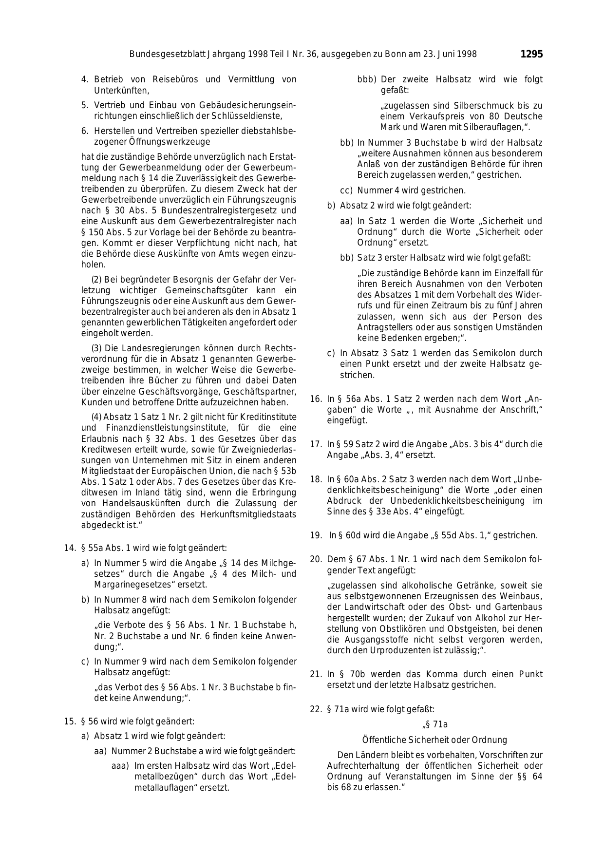 BGBl. 1998, Seite 1295 — Originalseite als Abbildung