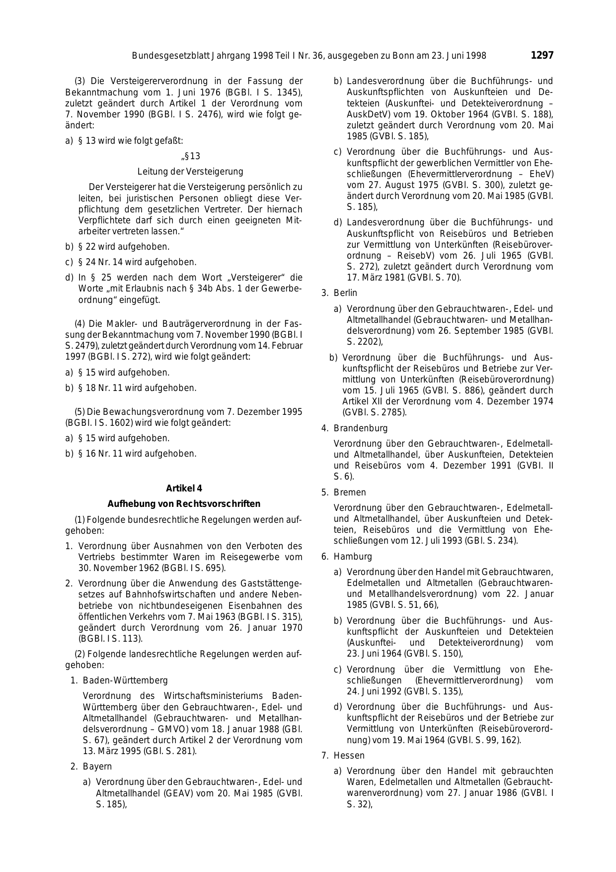 BGBl. 1998, Seite 1297 — Originalseite als Abbildung