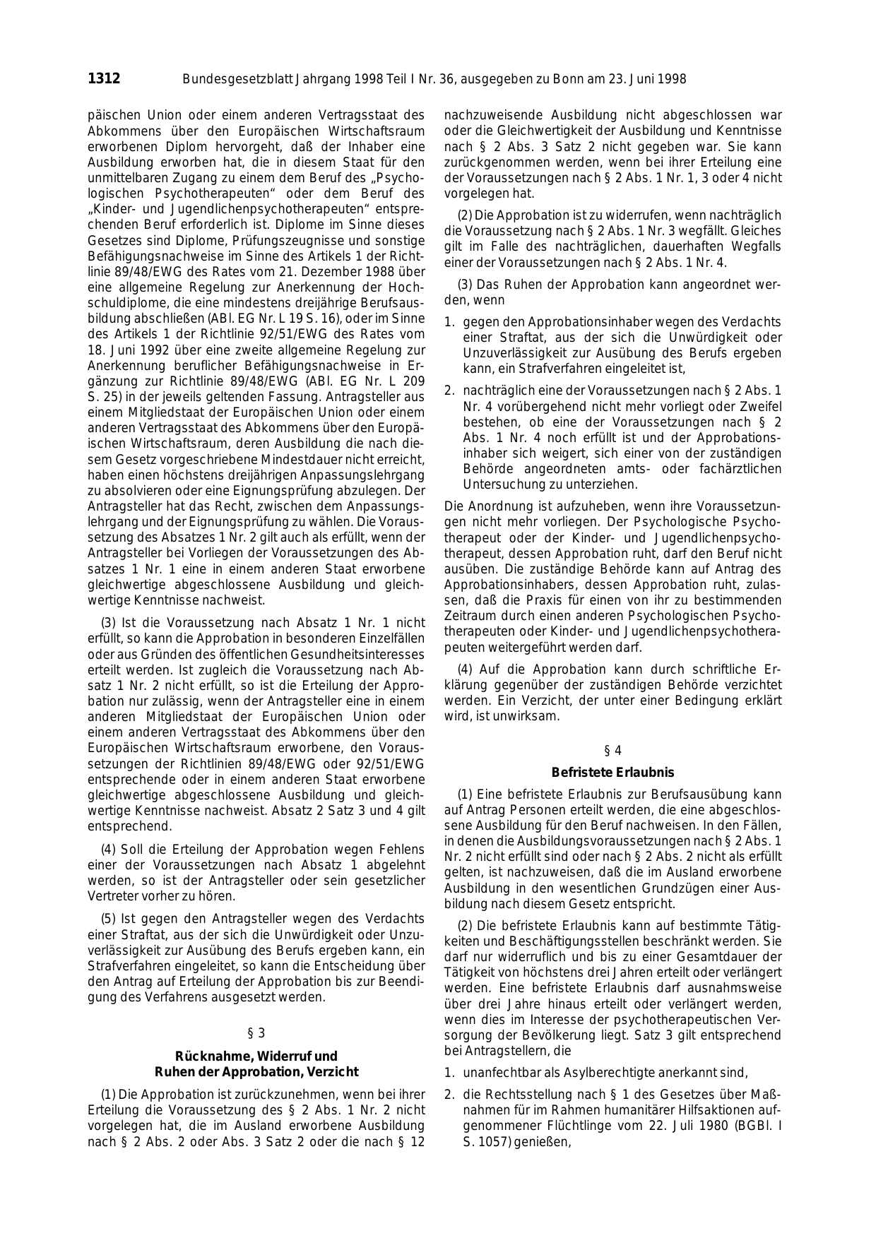 BGBl. 1998, Seite 1312 — Originalseite als Abbildung