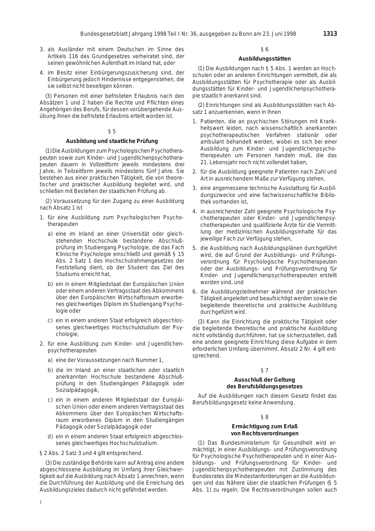 BGBl. 1998, Seite 1313 — Originalseite als Abbildung