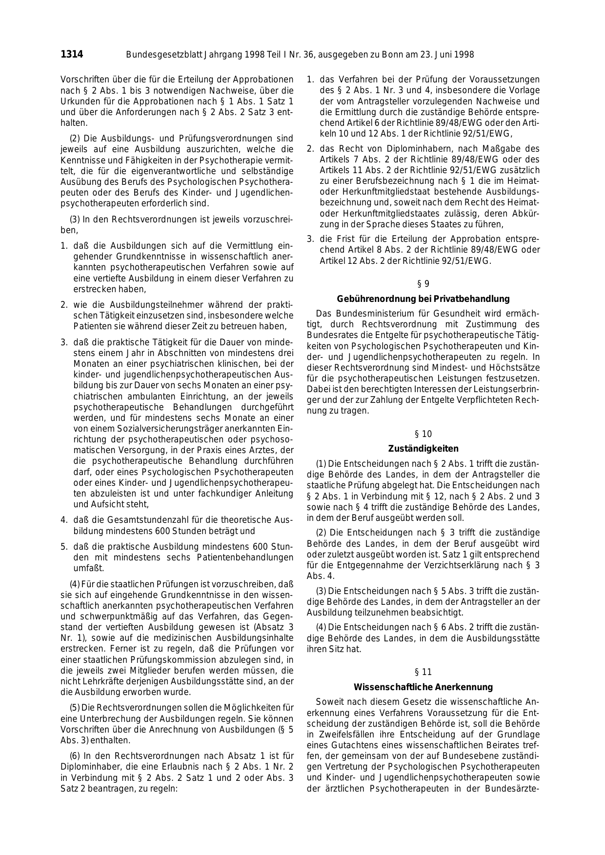 BGBl. 1998, Seite 1314 — Originalseite als Abbildung