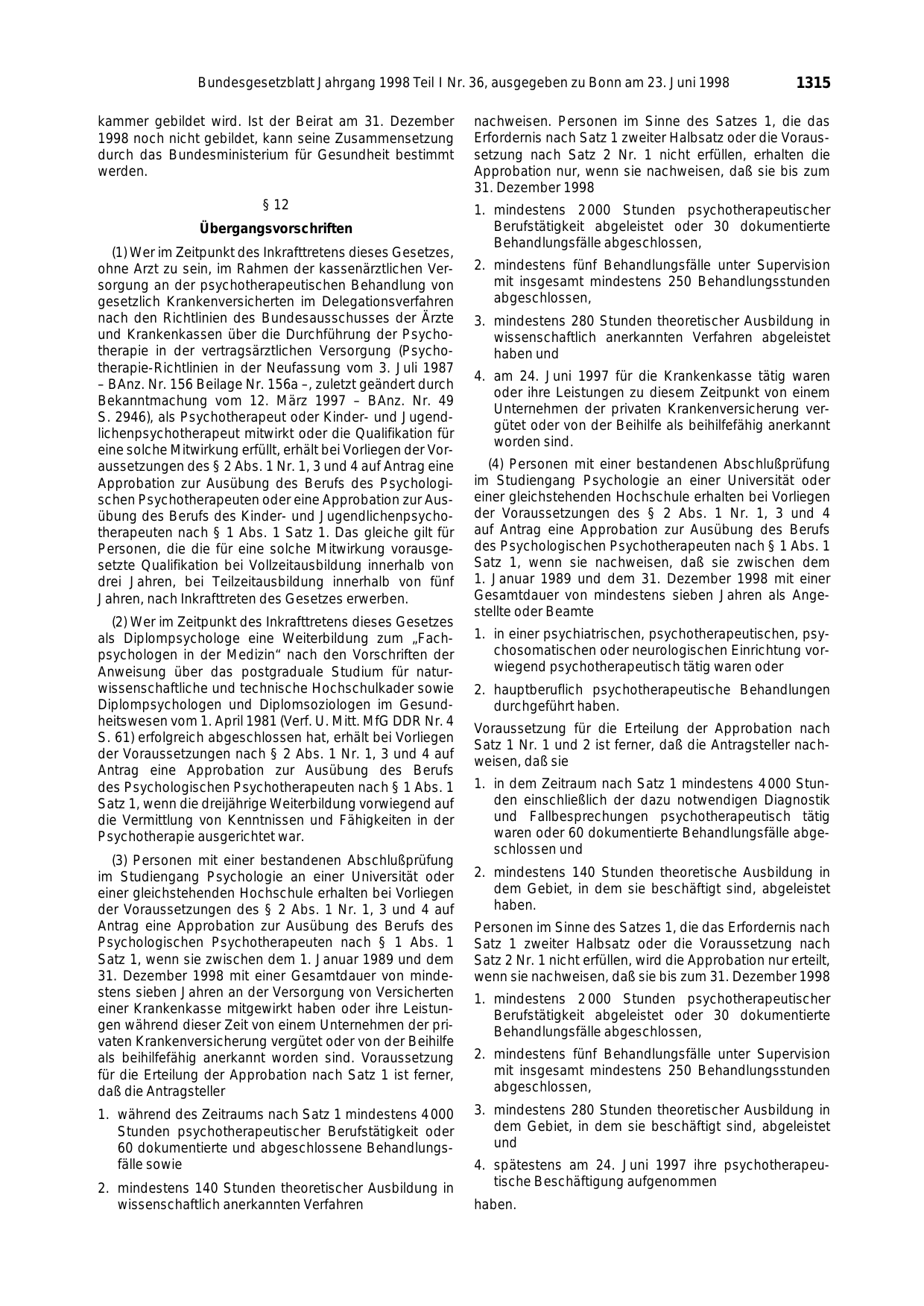 BGBl. 1998, Seite 1315 — Originalseite als Abbildung