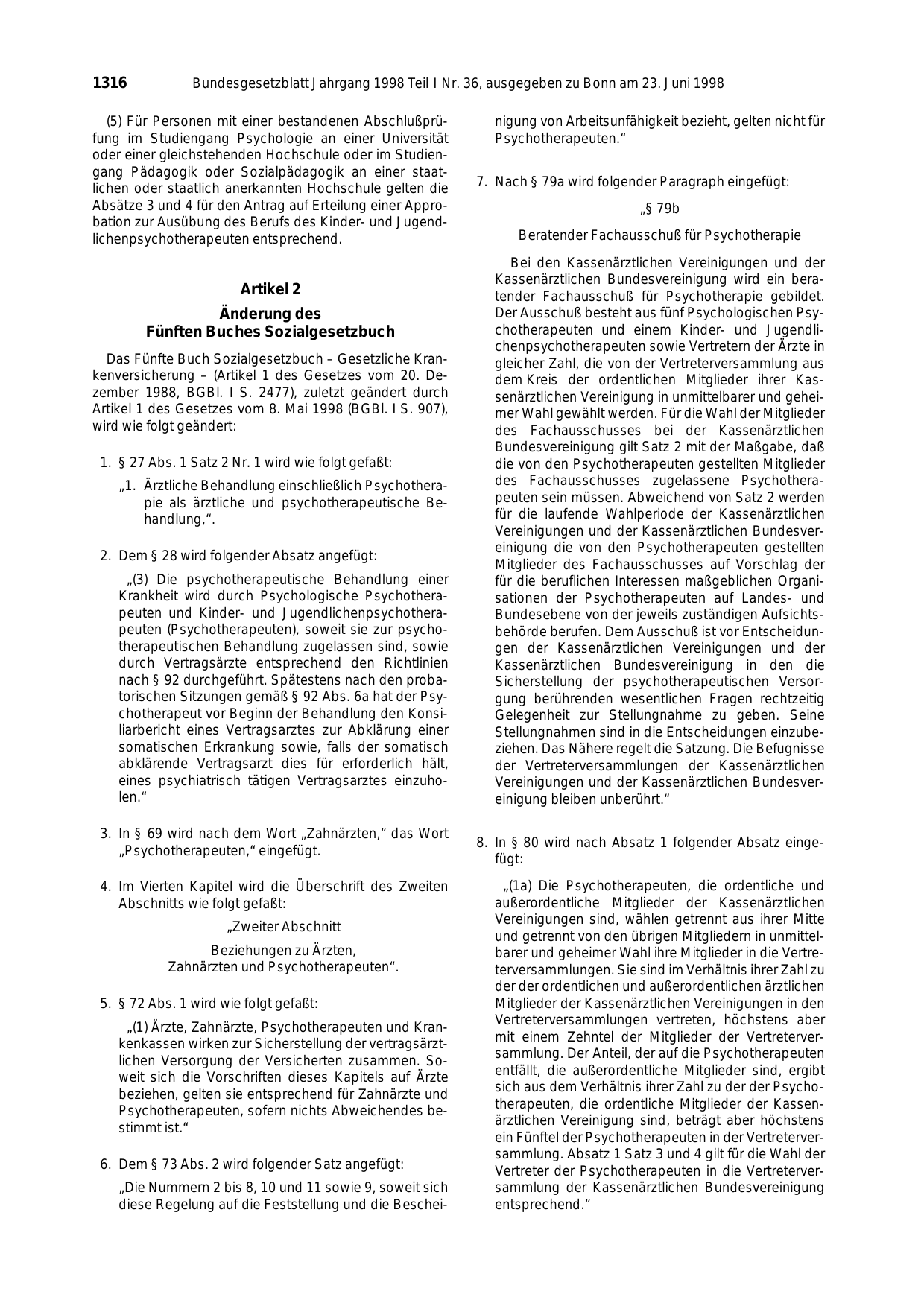 BGBl. 1998, Seite 1316 — Originalseite als Abbildung