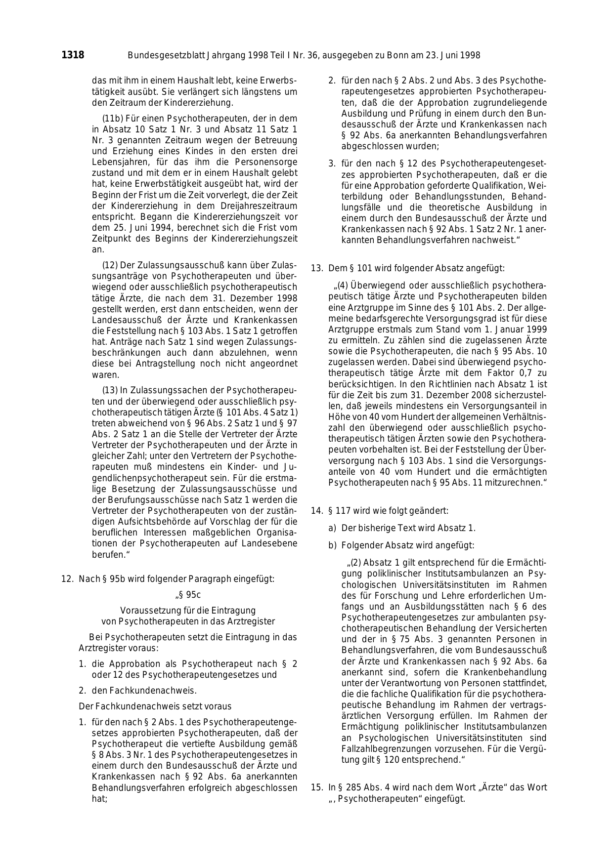 BGBl. 1998, Seite 1318 — Originalseite als Abbildung