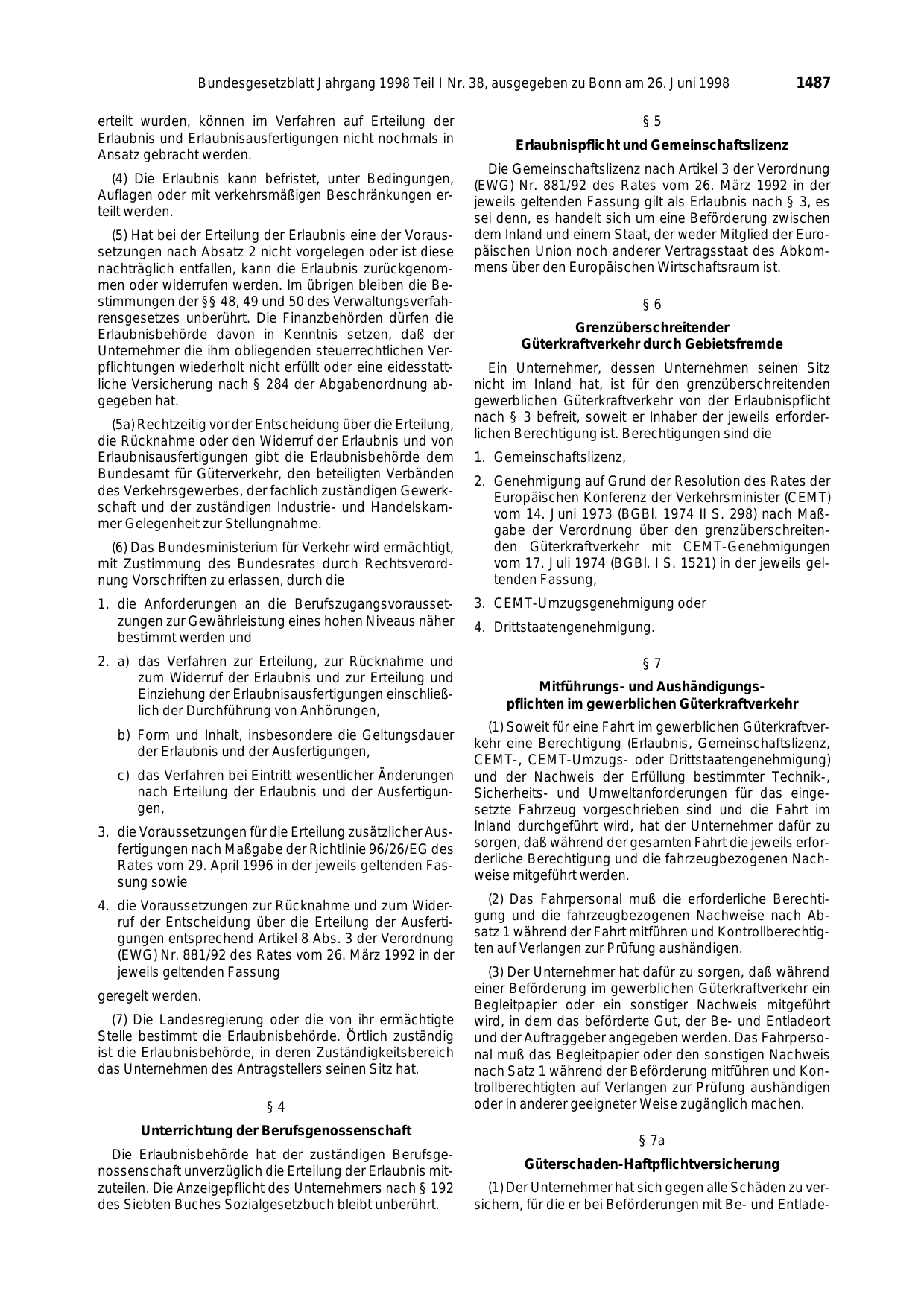 BGBl. 1998, Seite 1487 — Originalseite als Abbildung