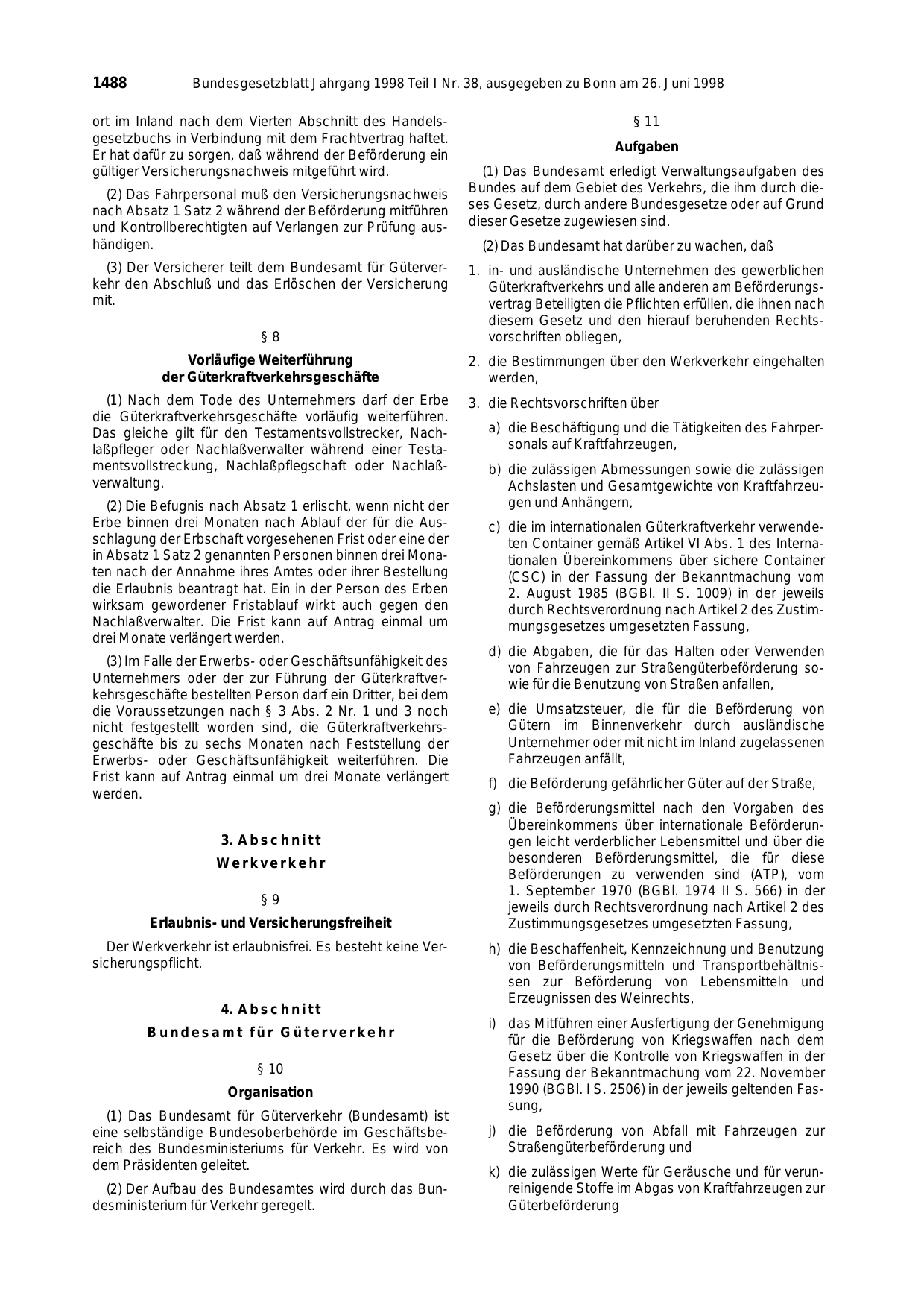 BGBl. 1998, Seite 1488 — Originalseite als Abbildung