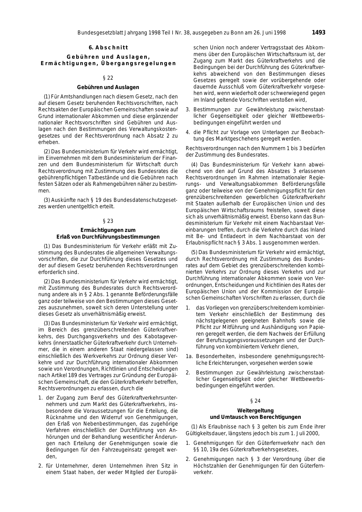 BGBl. 1998, Seite 1493 — Originalseite als Abbildung