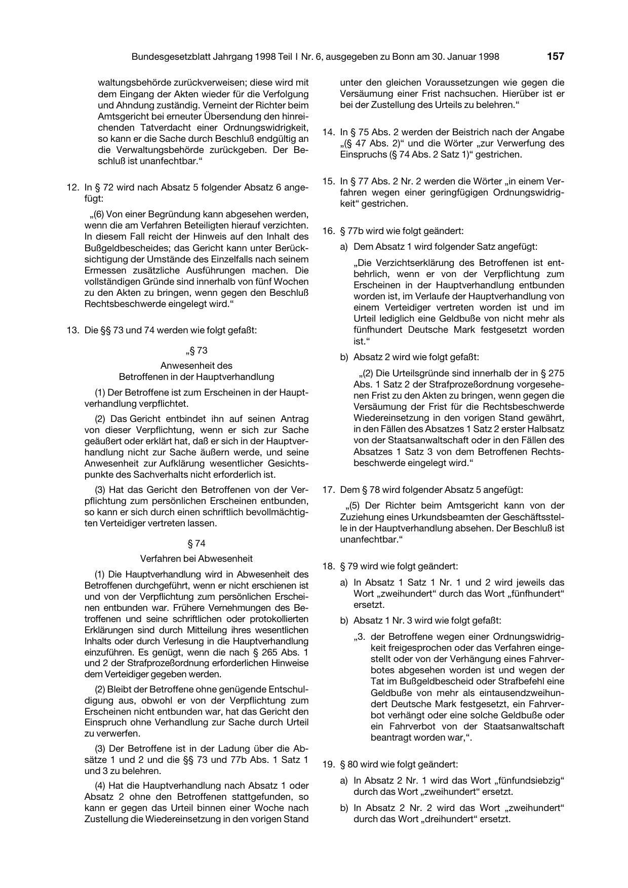 BGBl. 1998, Seite 157 — Originalseite als Abbildung