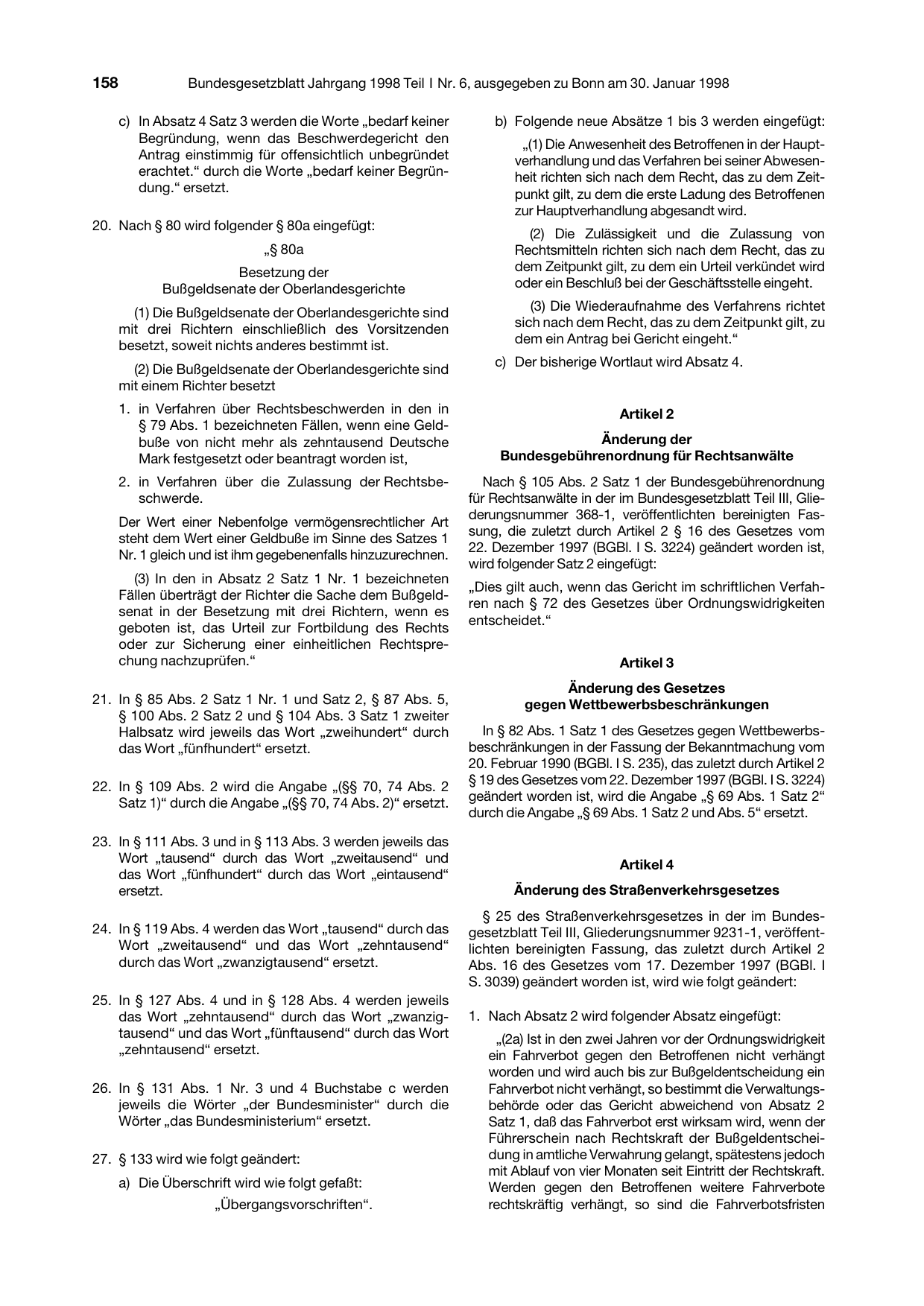 BGBl. 1998, Seite 158 — Originalseite als Abbildung