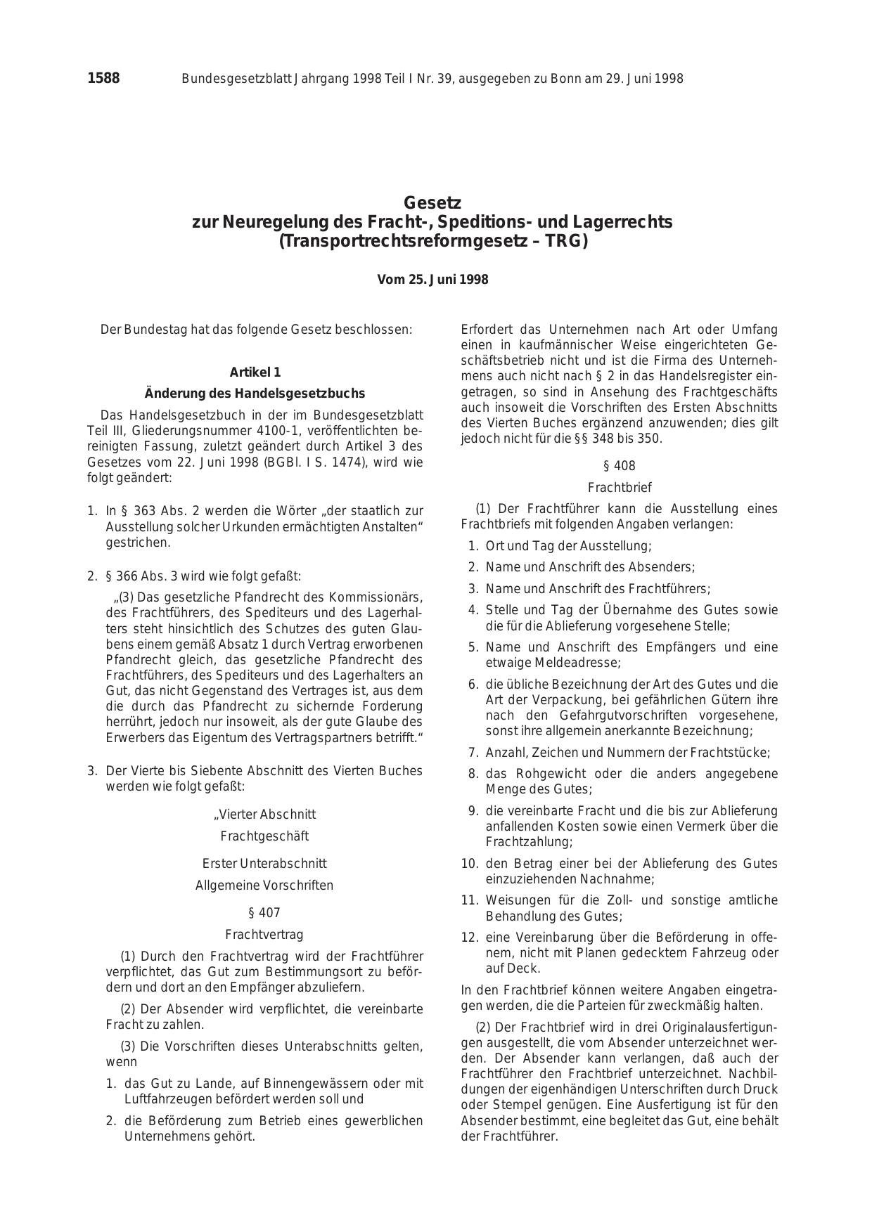 BGBl. 1998, Seite 1588 — Originalseite als Abbildung