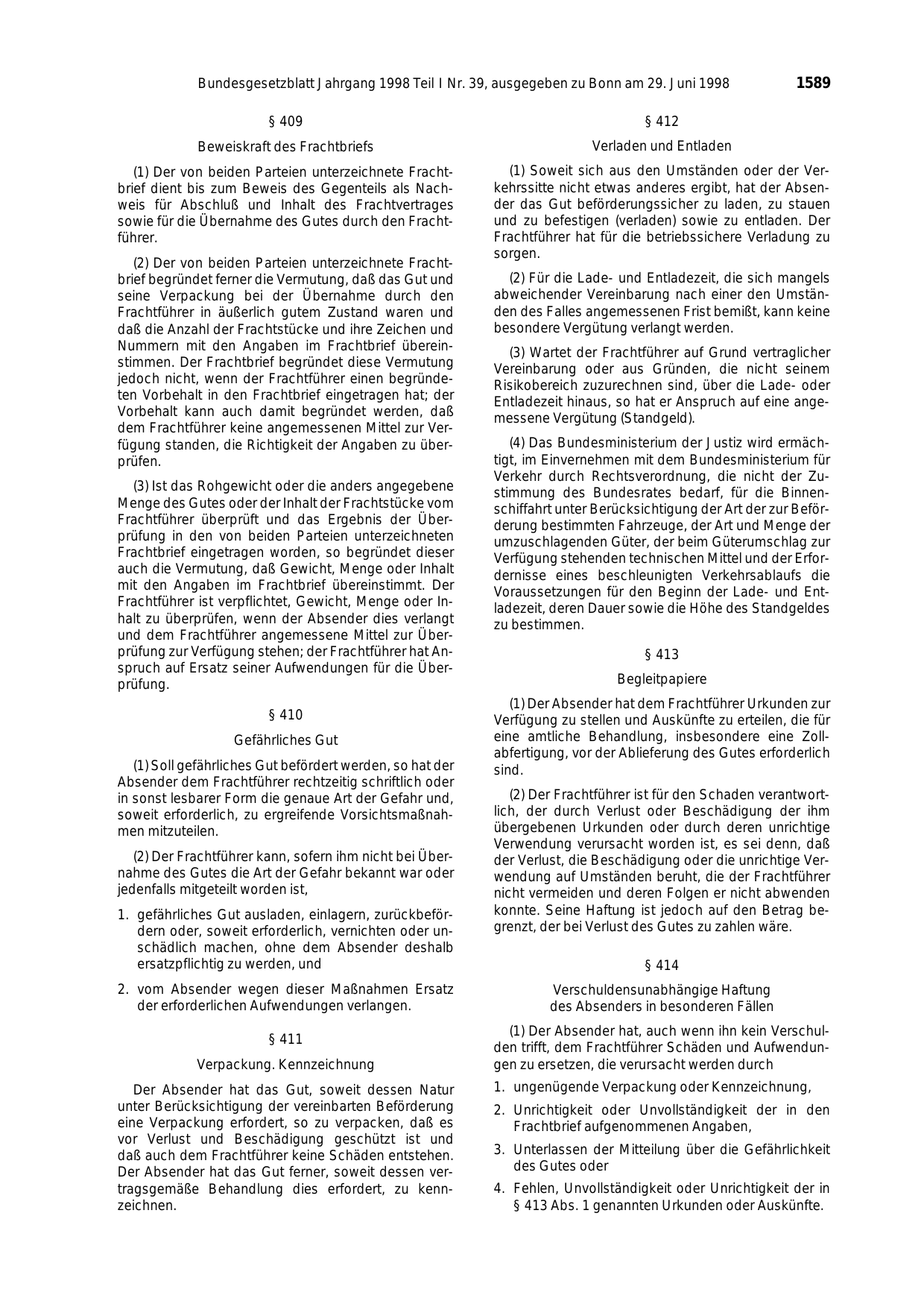 BGBl. 1998, Seite 1589 — Originalseite als Abbildung