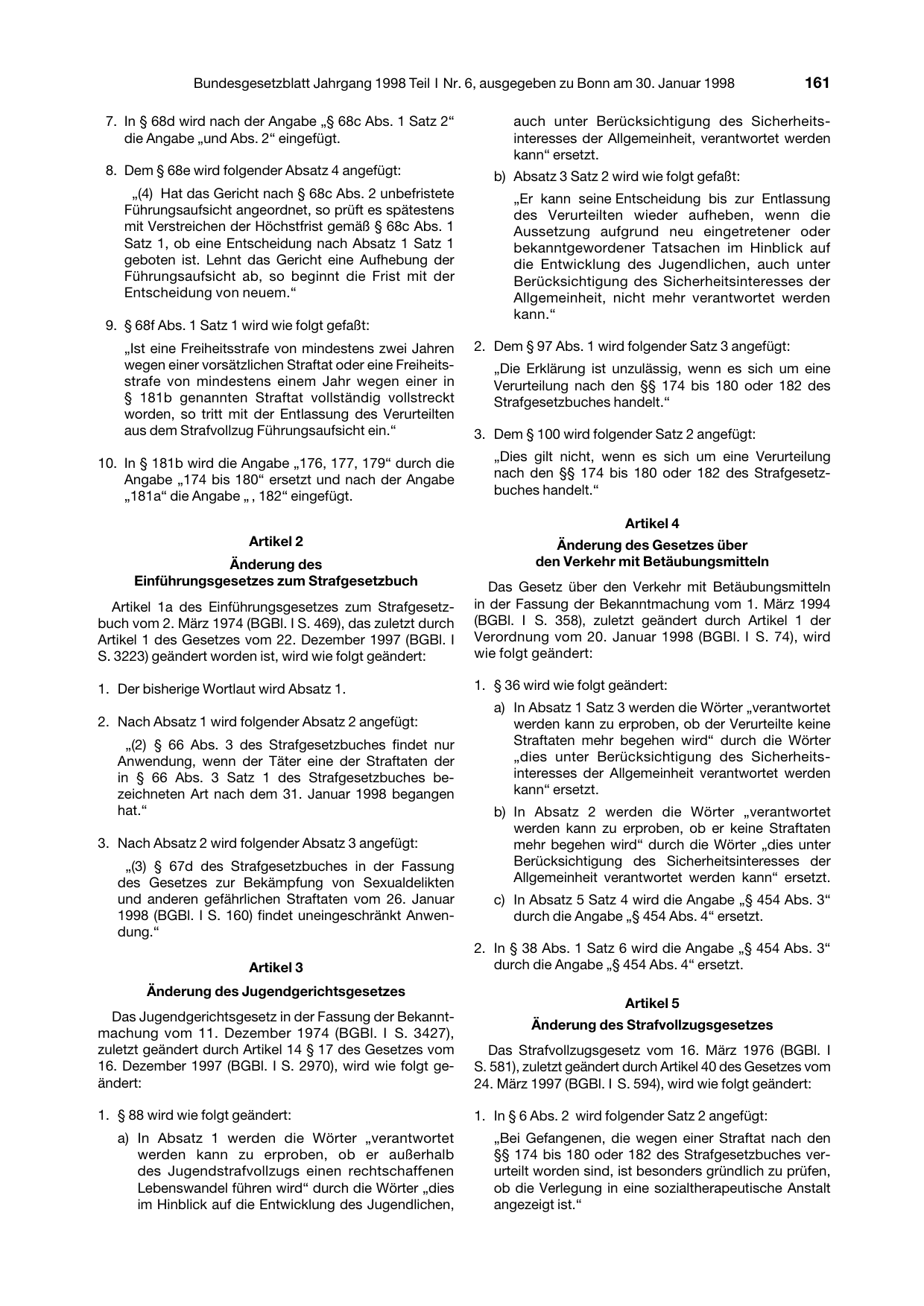BGBl. 1998, Seite 161 — Originalseite als Abbildung