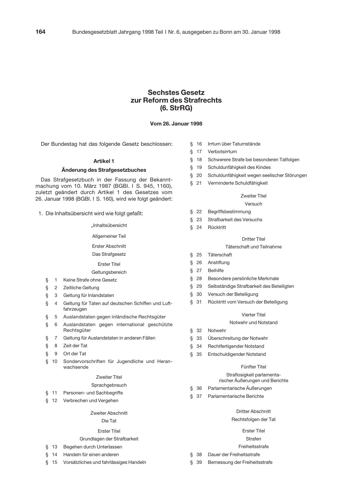 BGBl. 1998, Seite 164 — Originalseite als Abbildung