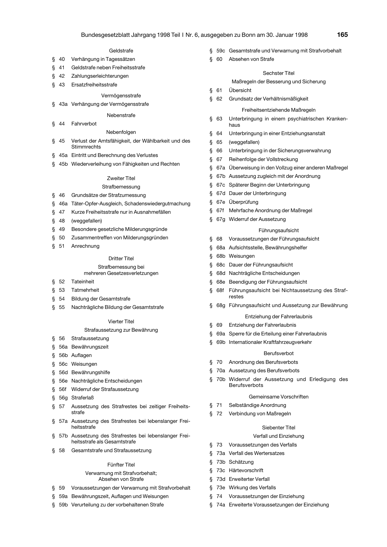 BGBl. 1998, Seite 165 — Originalseite als Abbildung