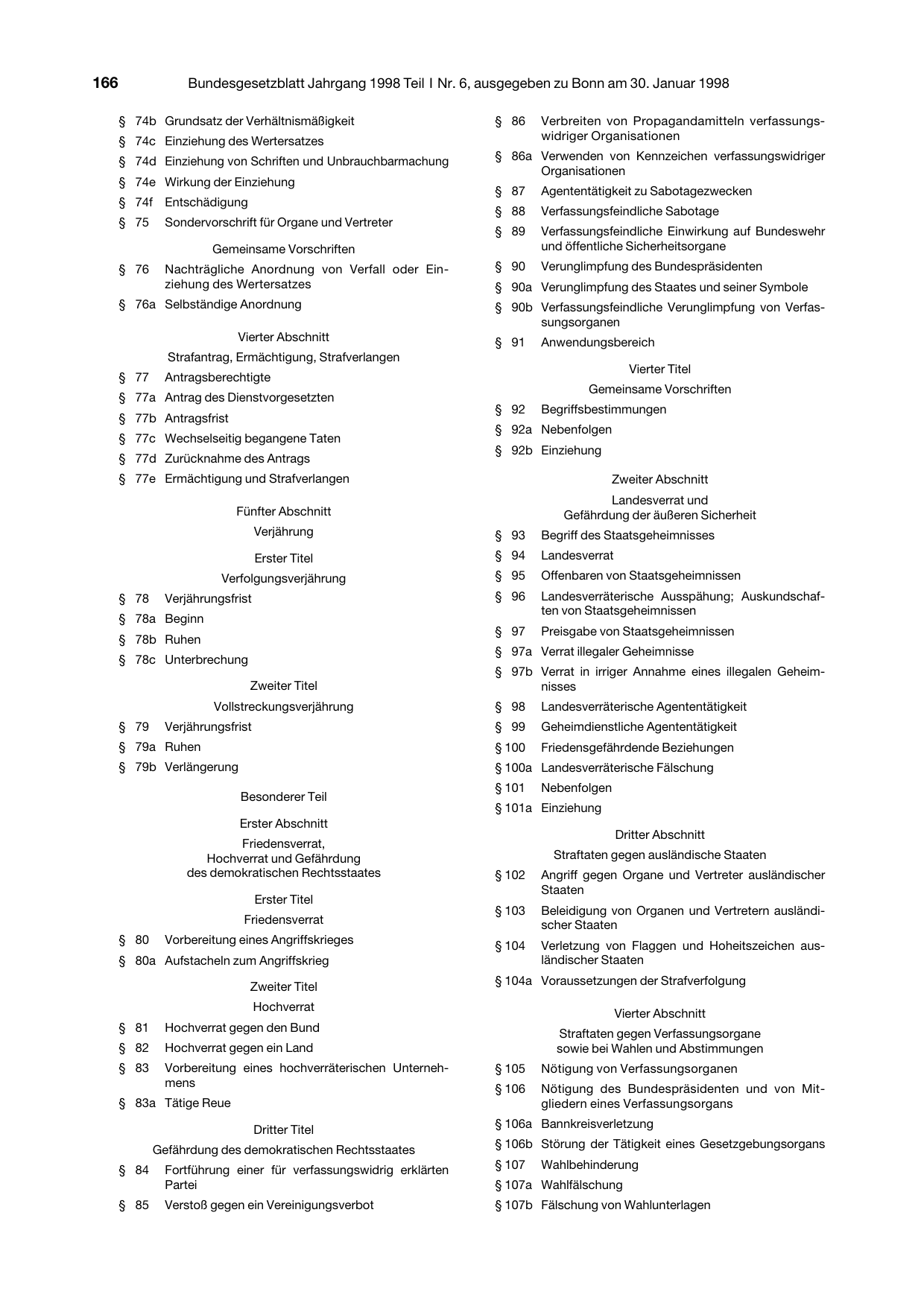 BGBl. 1998, Seite 166 — Originalseite als Abbildung