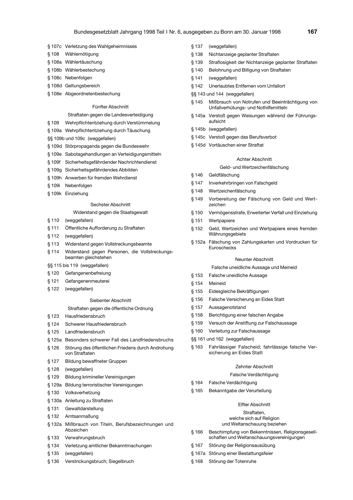 BGBl. 1998, Seite 167 — Originalseite als Abbildung