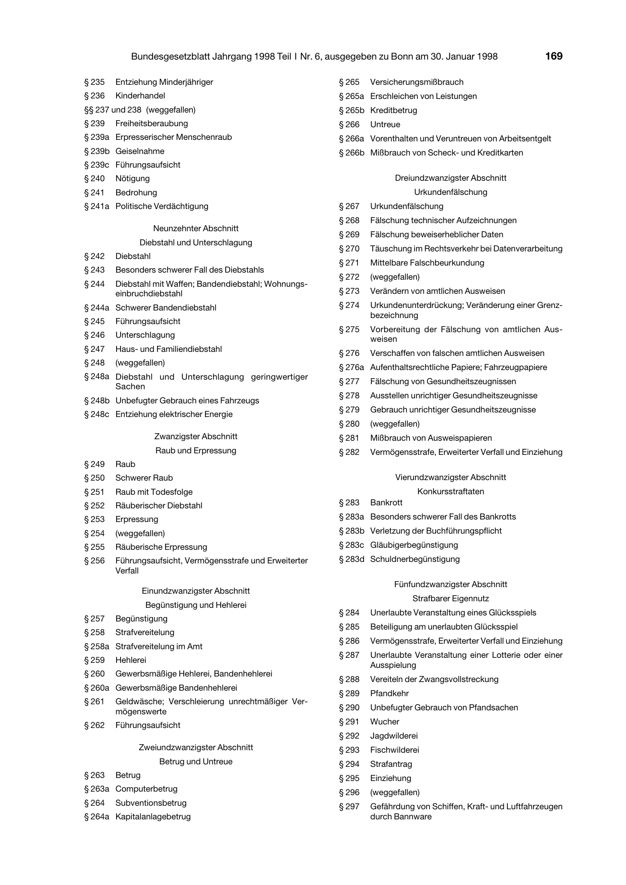 BGBl. 1998, Seite 169 — Originalseite als Abbildung