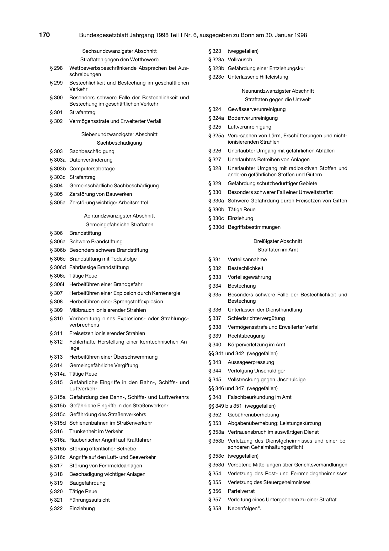BGBl. 1998, Seite 170 — Originalseite als Abbildung