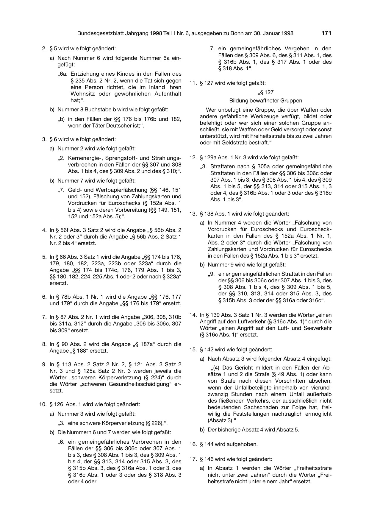 BGBl. 1998, Seite 171 — Originalseite als Abbildung