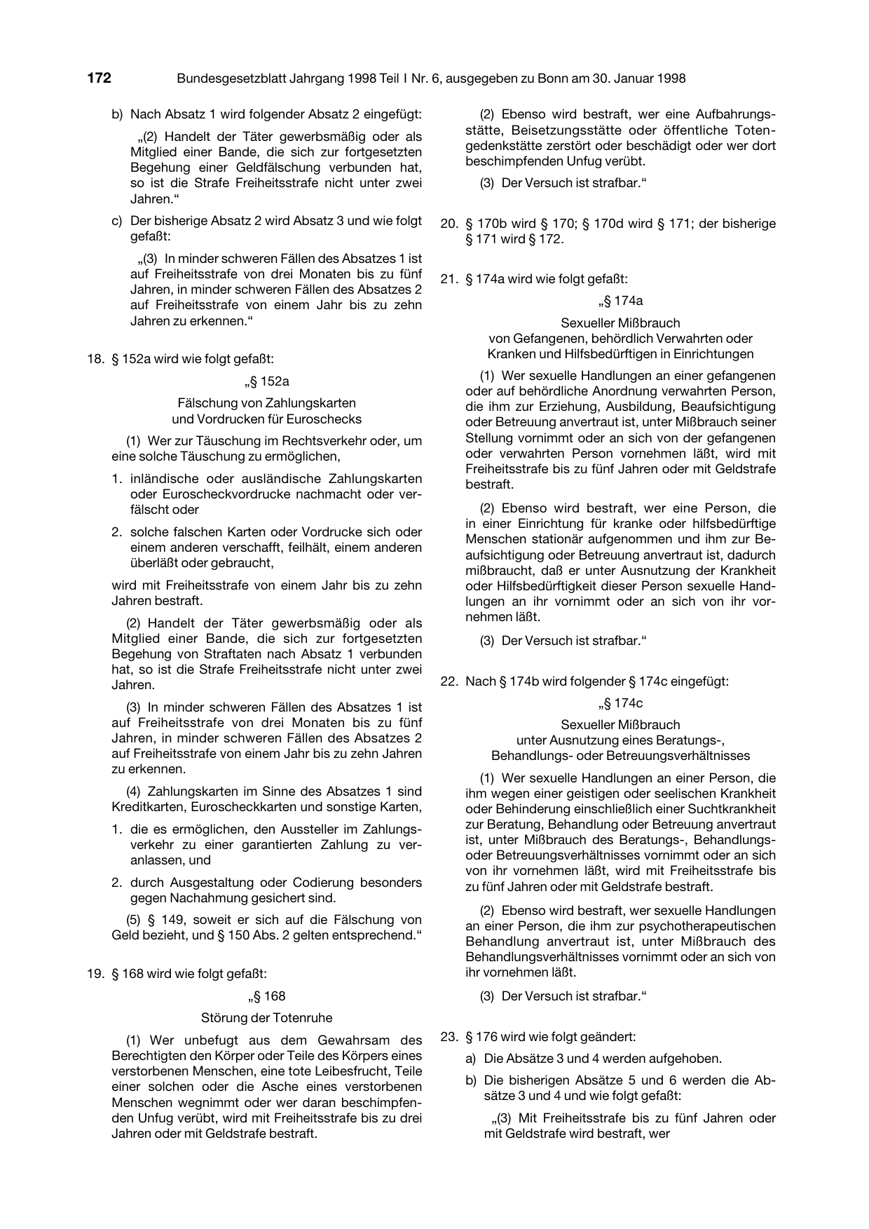 BGBl. 1998, Seite 172 — Originalseite als Abbildung