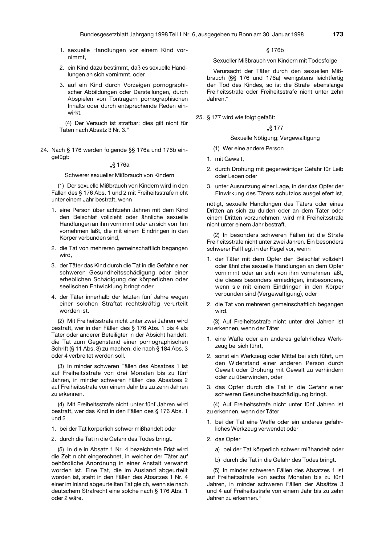 BGBl. 1998, Seite 173 — Originalseite als Abbildung