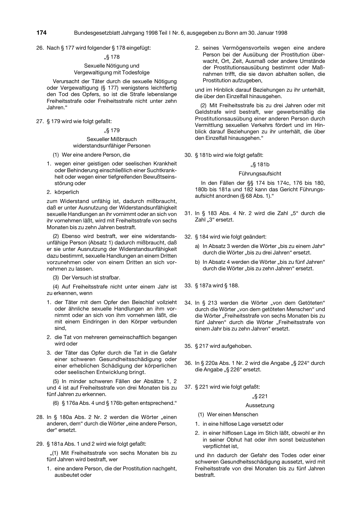 BGBl. 1998, Seite 174 — Originalseite als Abbildung