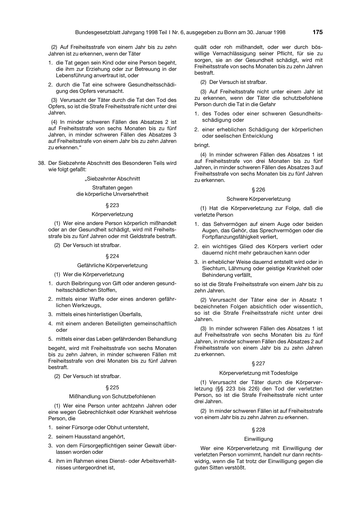BGBl. 1998, Seite 175 — Originalseite als Abbildung