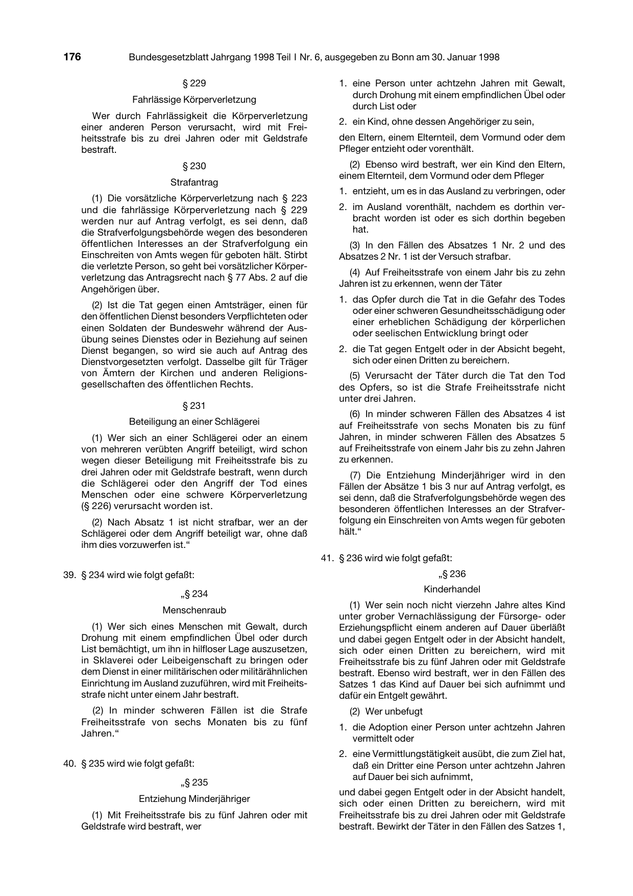 BGBl. 1998, Seite 176 — Originalseite als Abbildung