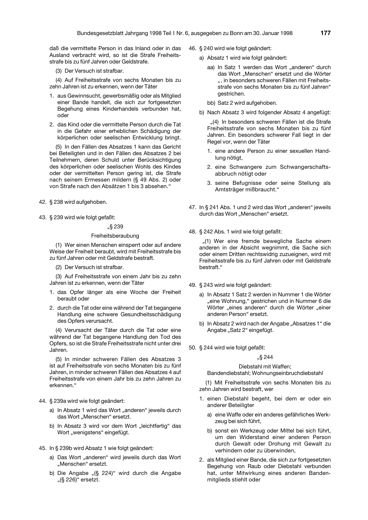 BGBl. 1998, Seite 177 — Originalseite als Abbildung