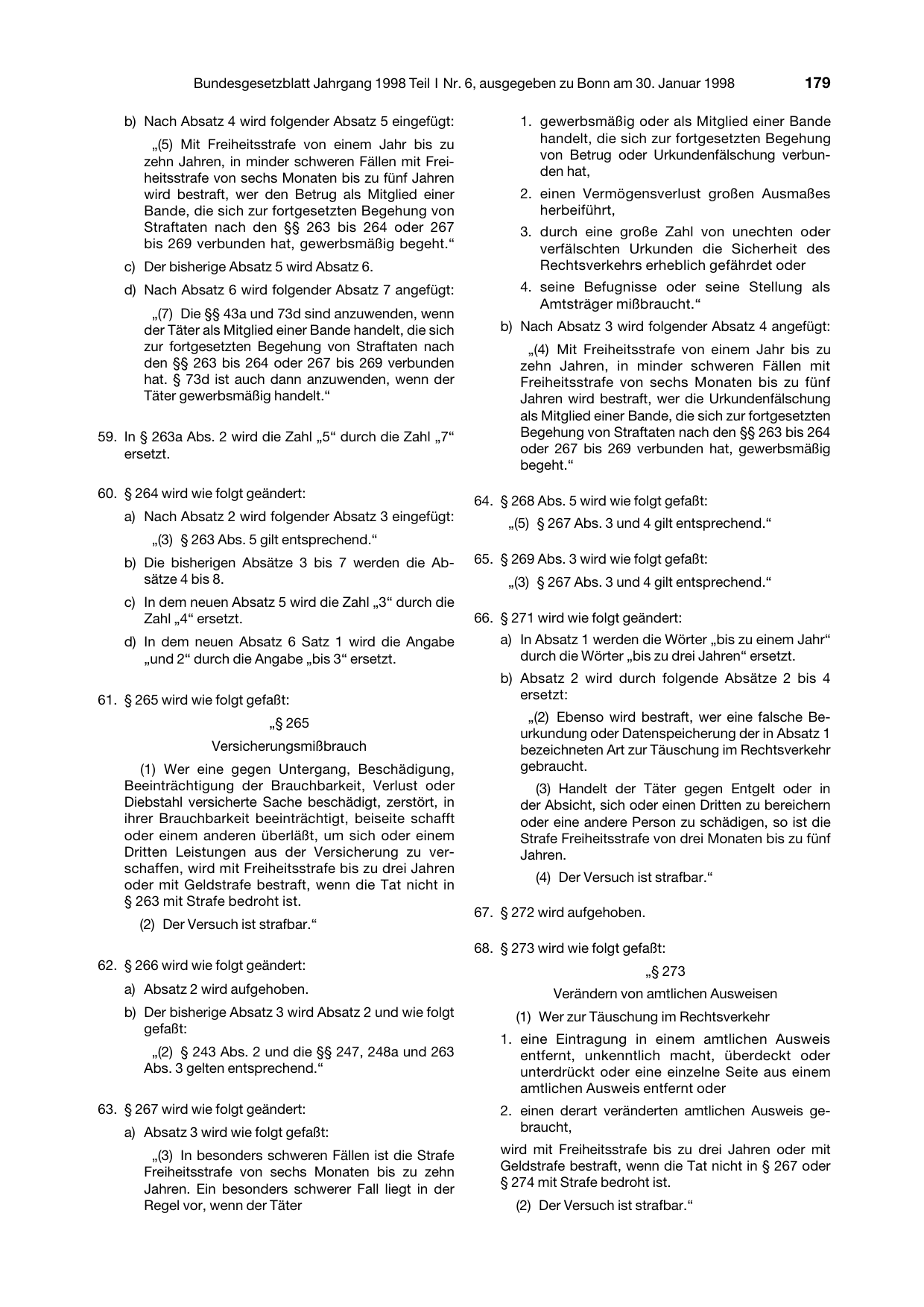 BGBl. 1998, Seite 179 — Originalseite als Abbildung