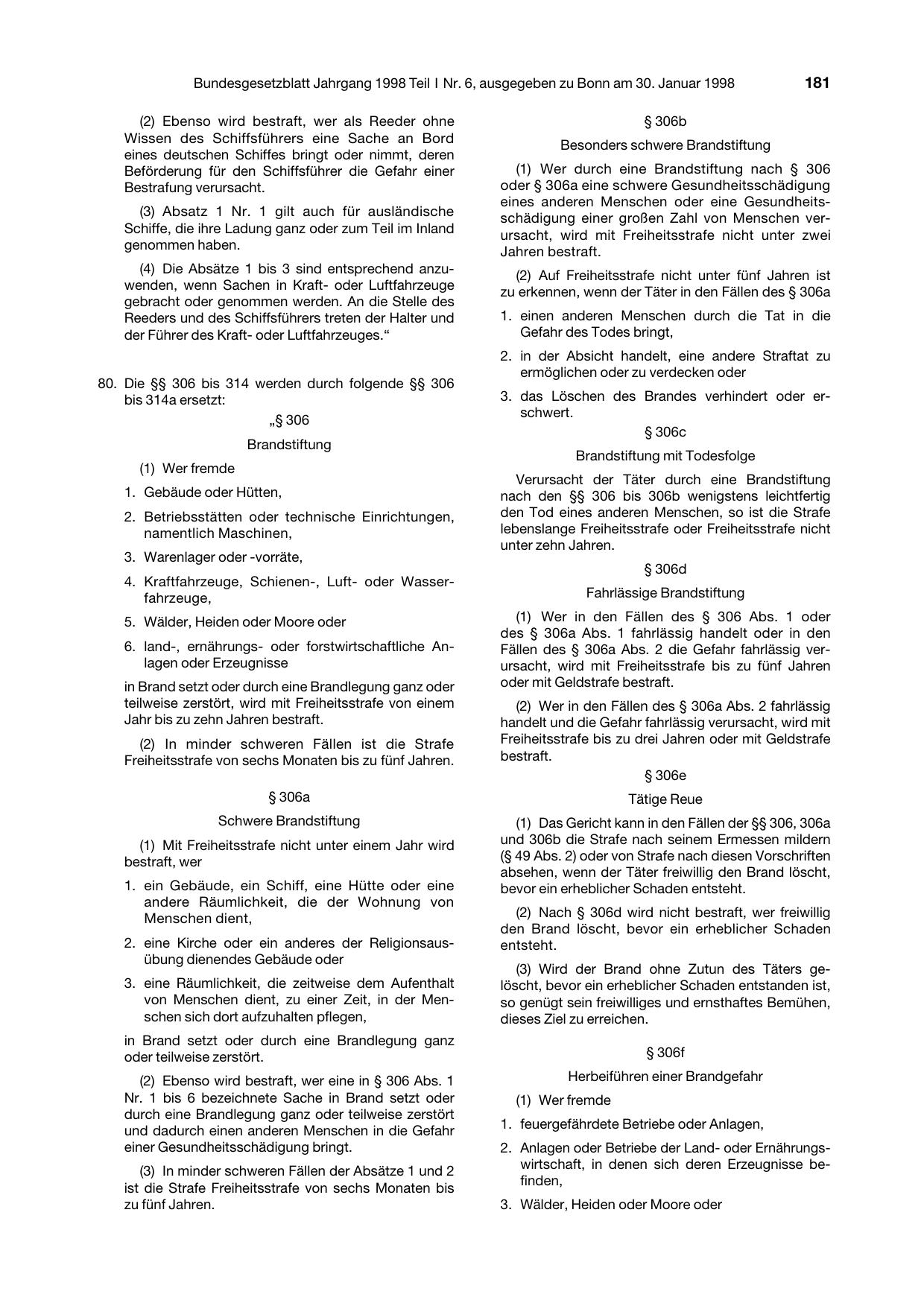 BGBl. 1998, Seite 181 — Originalseite als Abbildung